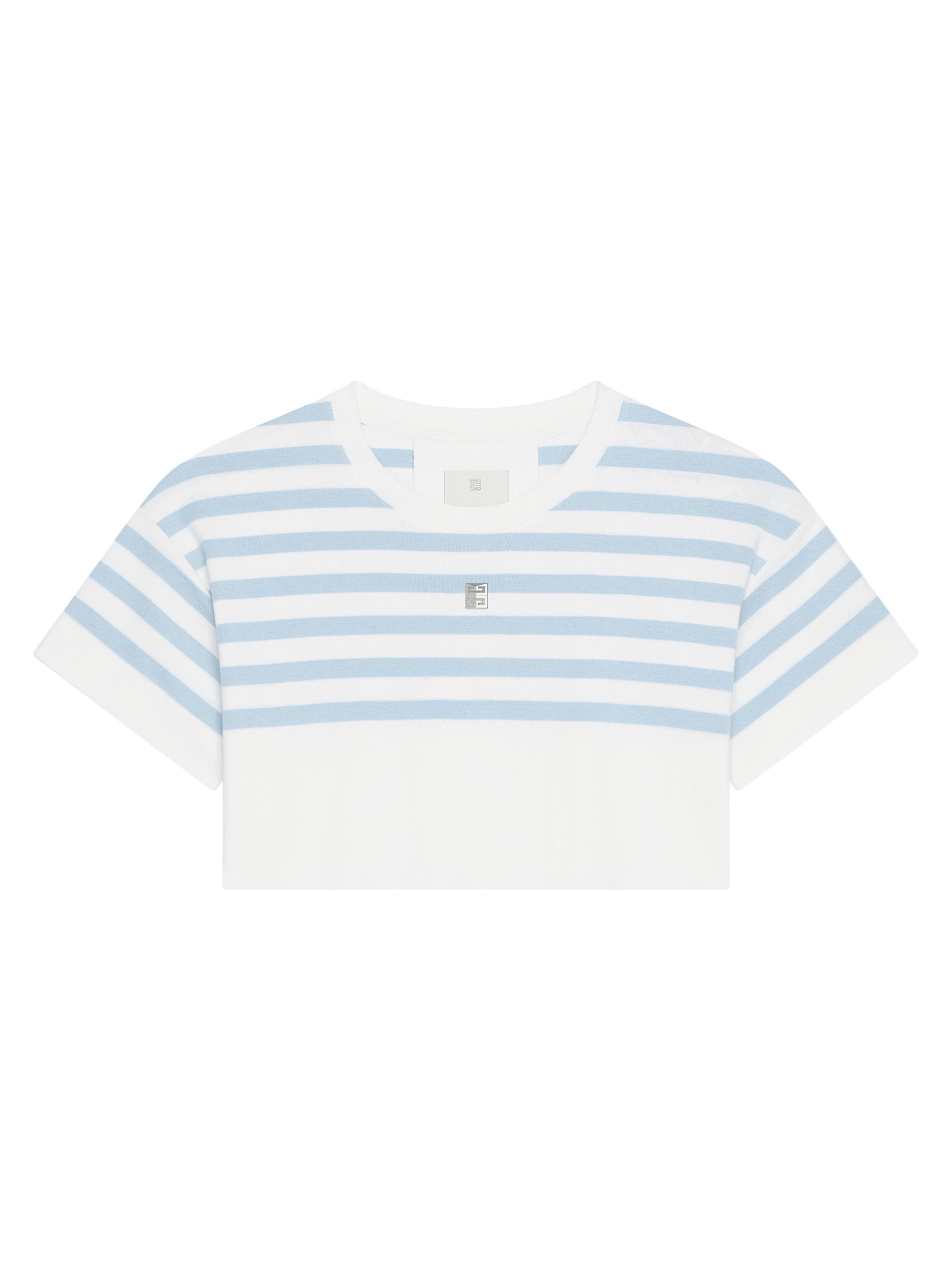 Givenchy Women's Striped Cropped T-Shirt in Cotton 4G Detail - White Blue