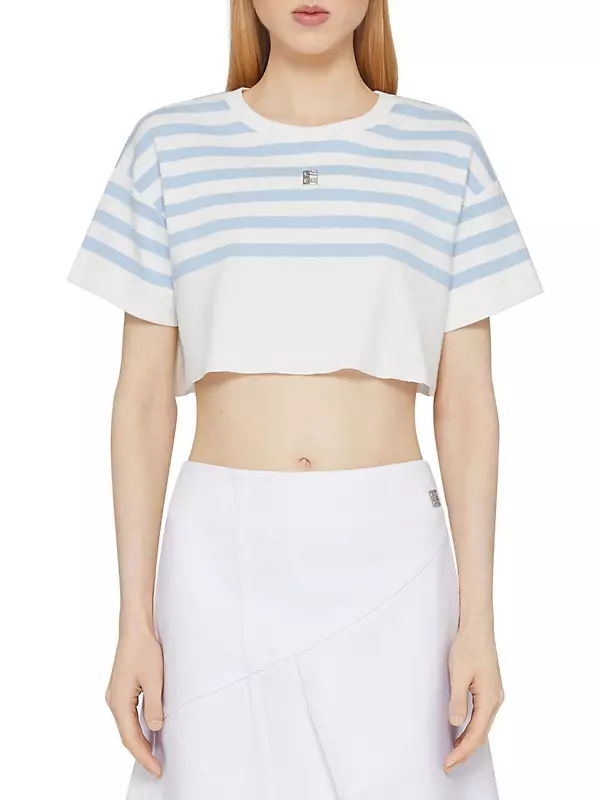 Shop Givenchy Striped Cropped T-Shirt in Cotton 4G Detail | Saks 