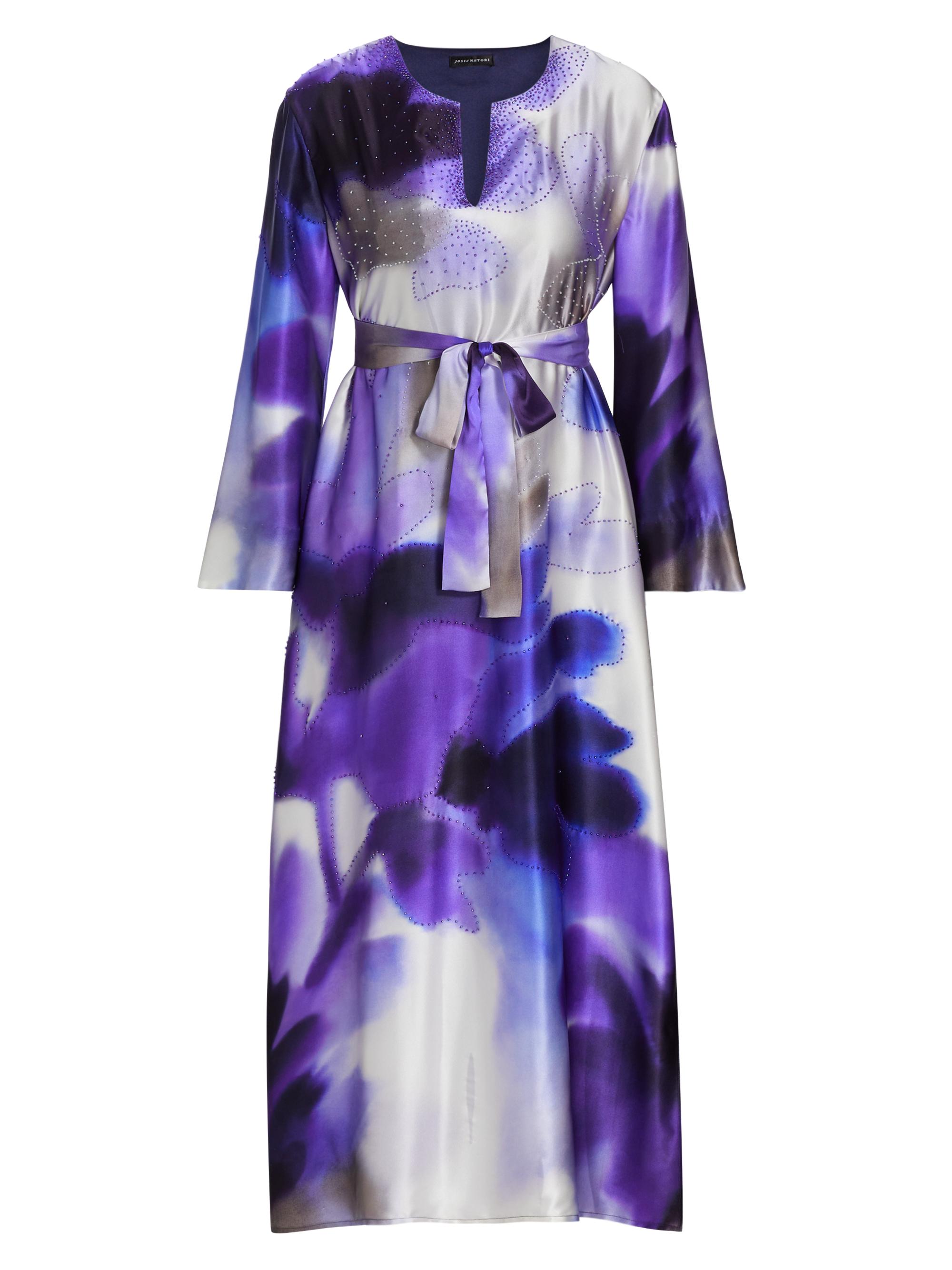 Josie Natori Women's Malaga Hotfix Silk Belted Midi-Dress - Floret Purple