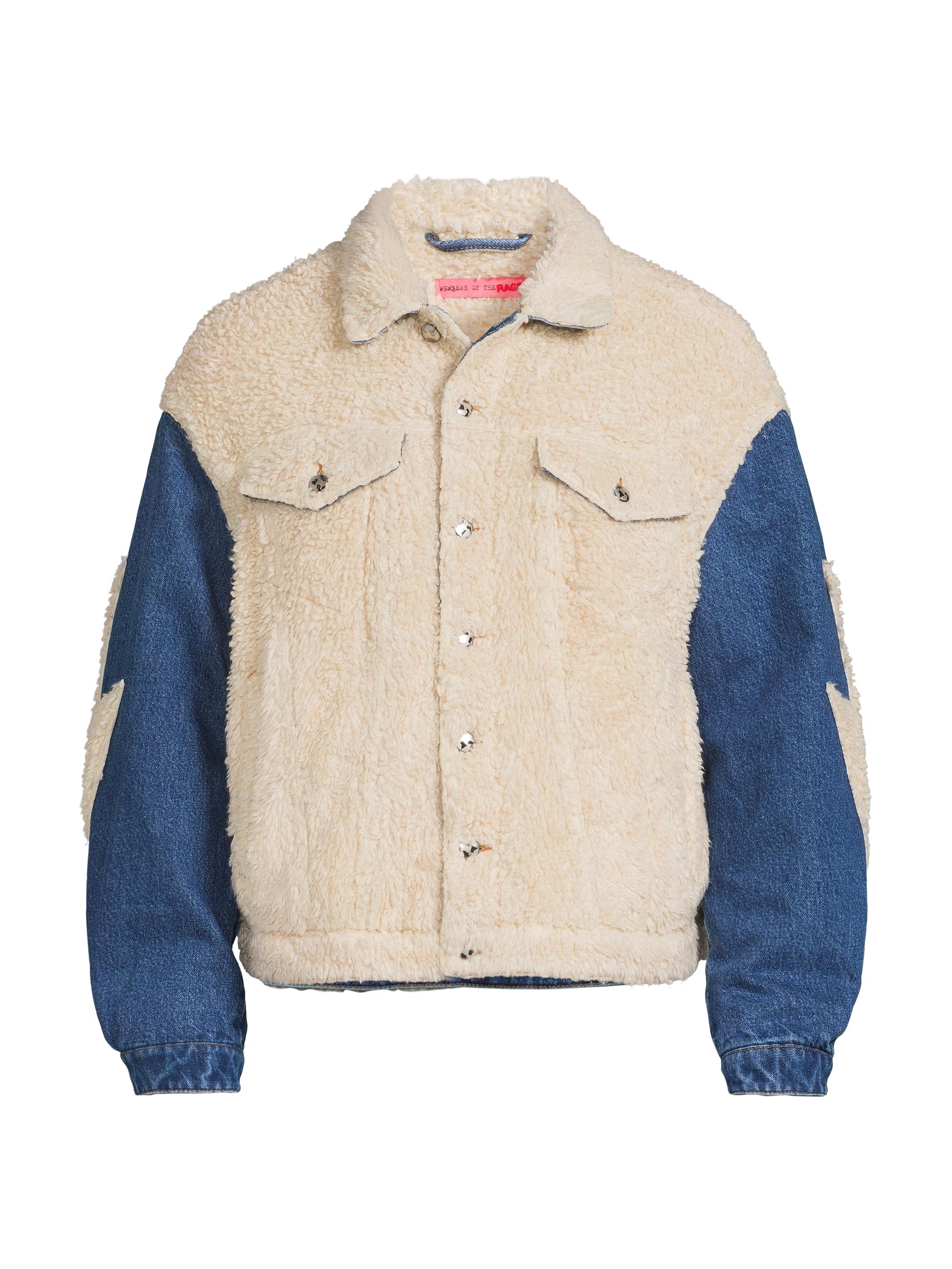 Members of the Rage Men's O-Lightning Sherpa Denim Trucker Jacket - Star White