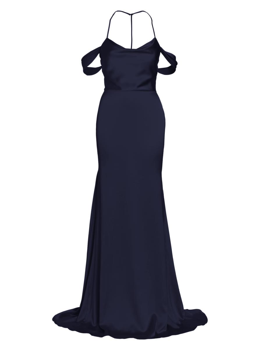 Vera Wang Bride Women's Muriel Satin Halterneck Gown - Navy - Size 16