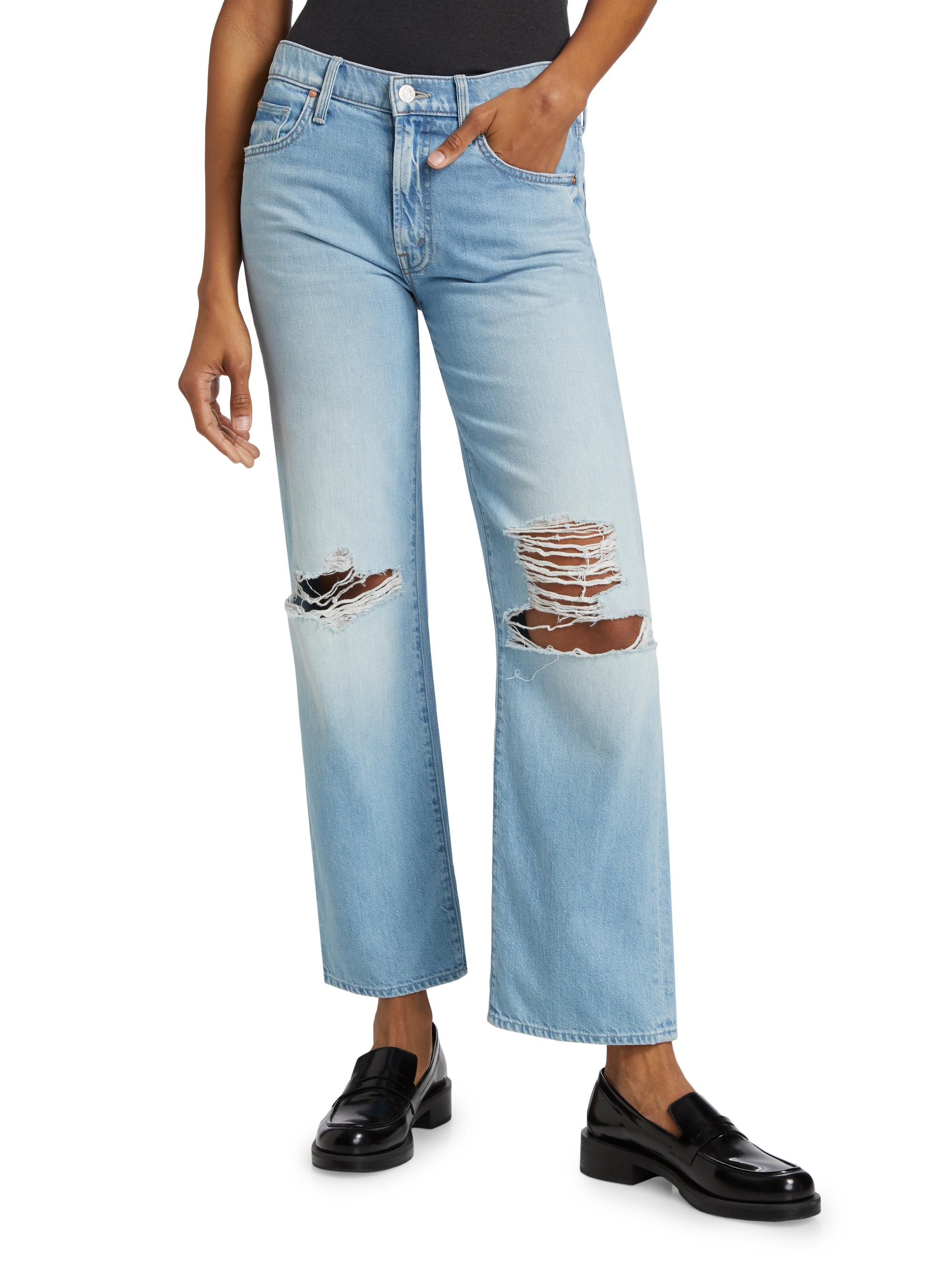 Shop Mother The Rambler Flood Mid-Rise Distressed Jeans | Saks 