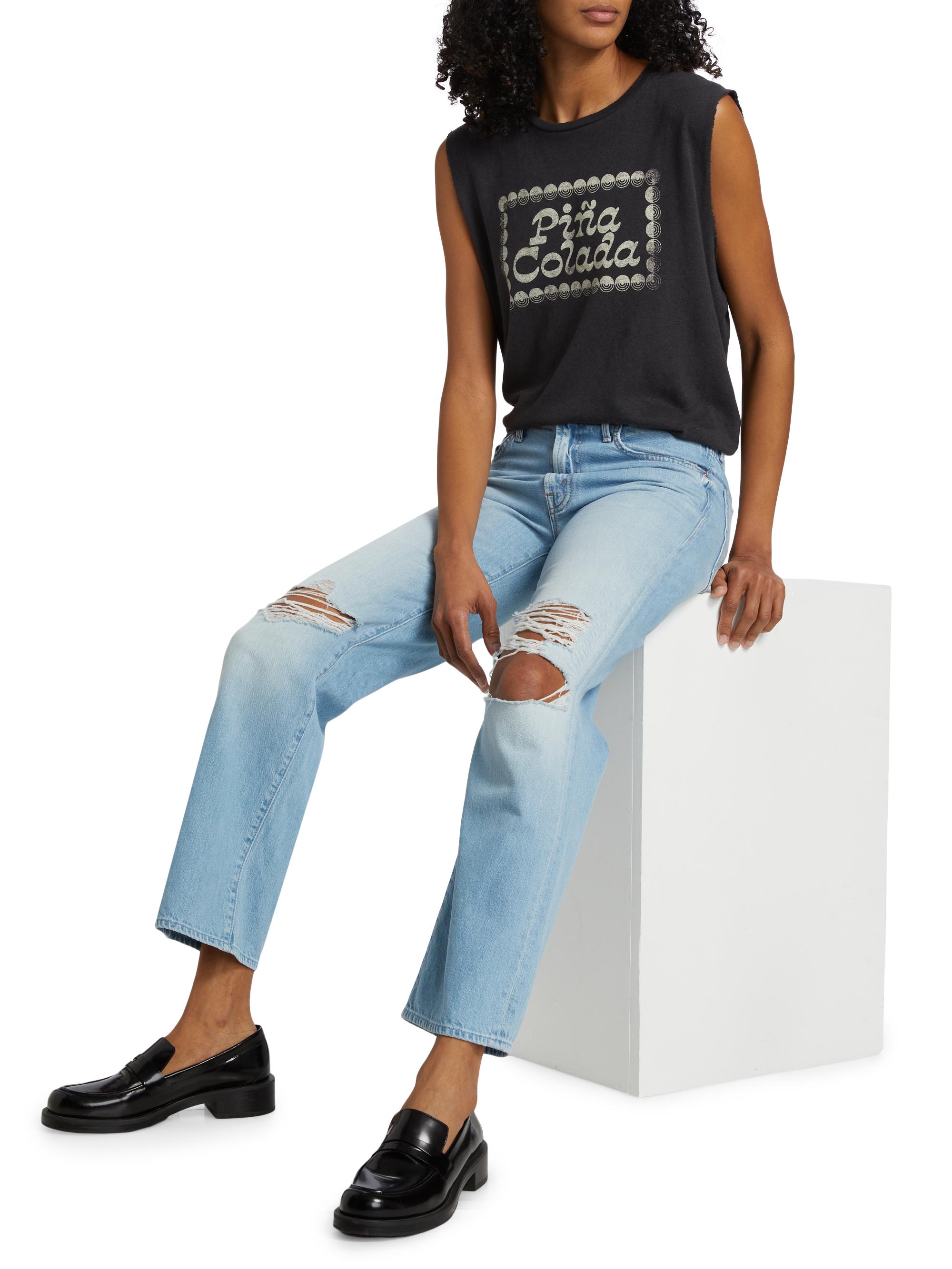 Shop Mother The Rambler Flood Mid-Rise Distressed Jeans | Saks 