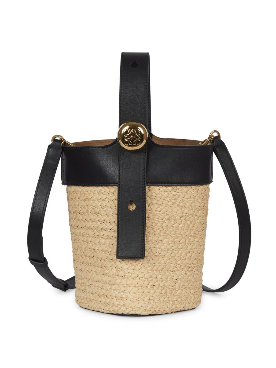 LOEWE Mini Pebble Raffia & Leather Bucket Bag | Saks Fifth Avenue