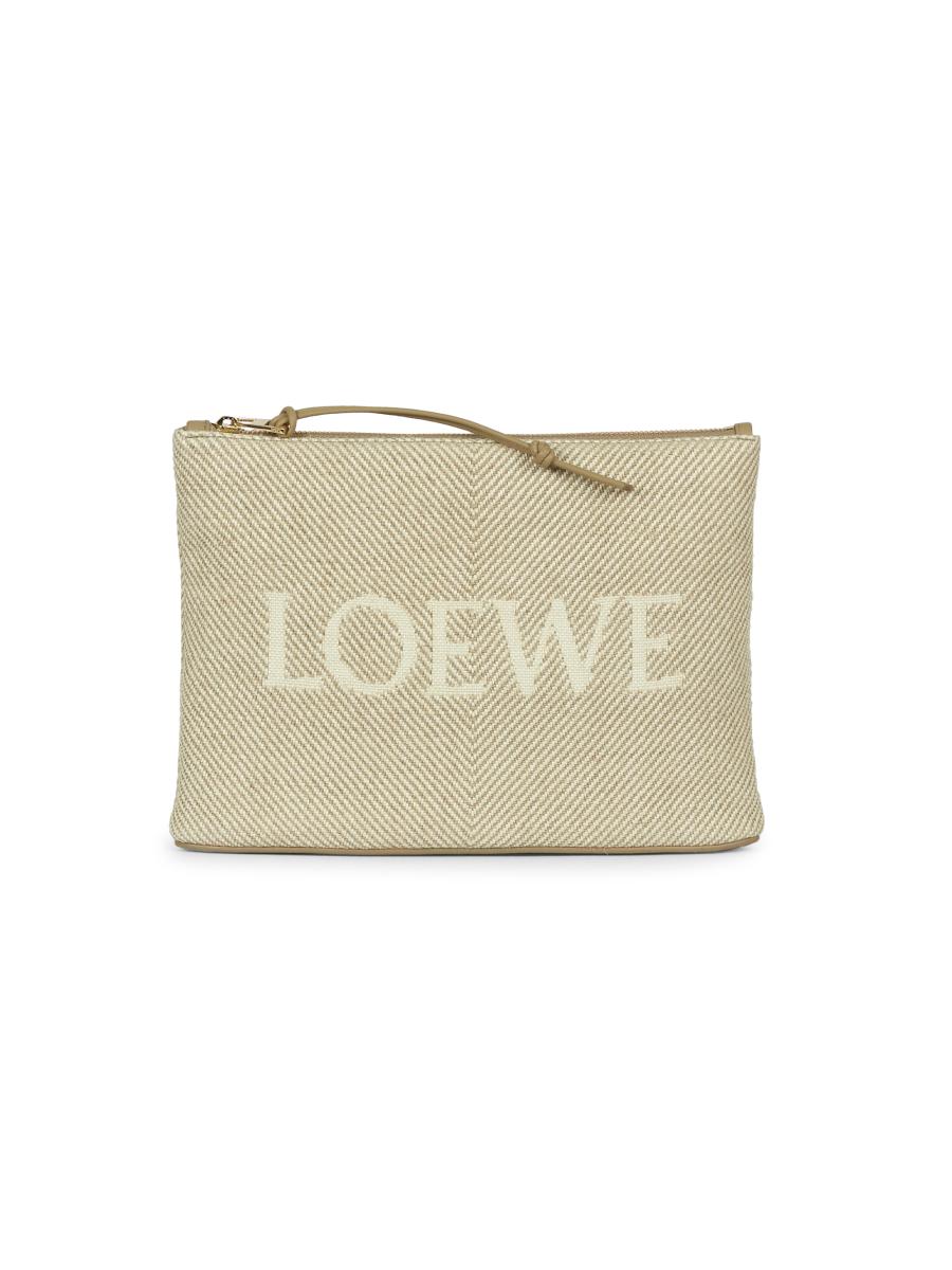 LOEWE Oblong Logo Striped Linen-Cotton Pouch | Saks Fifth Avenue