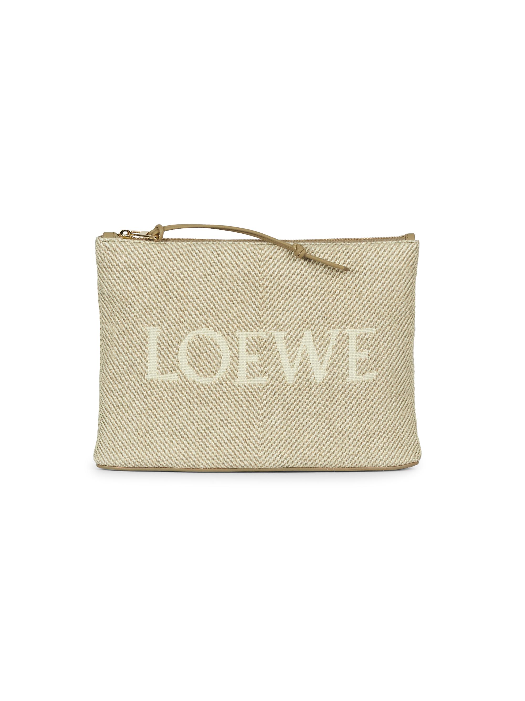 LOEWE Women's Oblong Logo Striped Linen-Cotton Pouch - Ecru