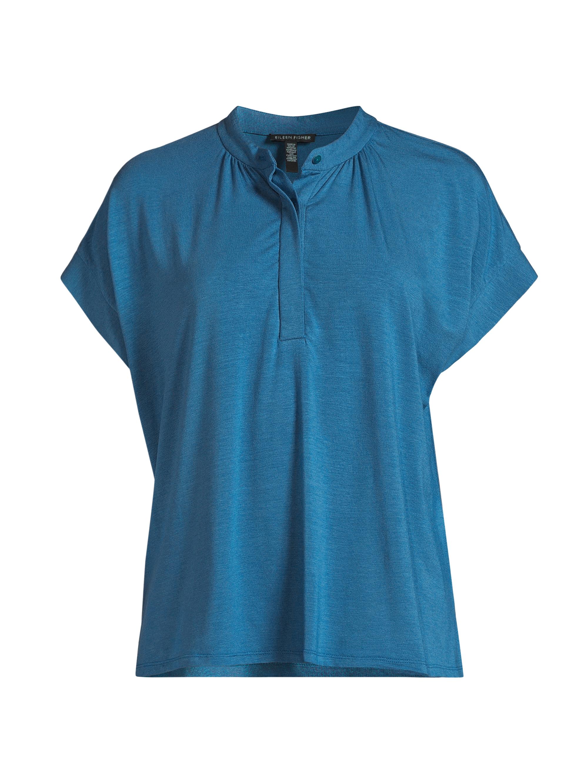 Eileen Fisher Women's Shirred Henley Top - Cascade