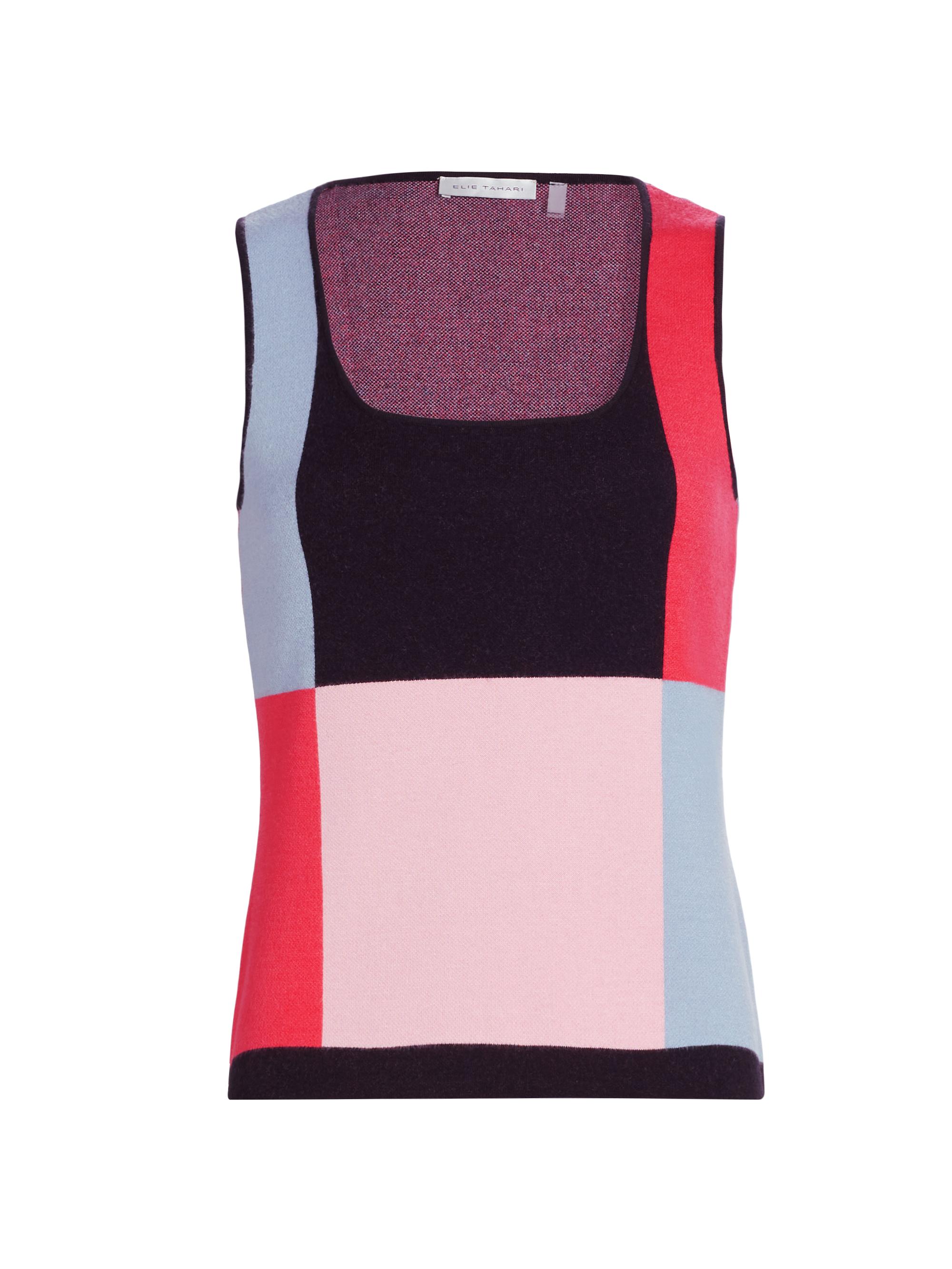 Elie Tahari Women's Aurelia Colorblock Sleeveless Knit Top - Island Pink Combo