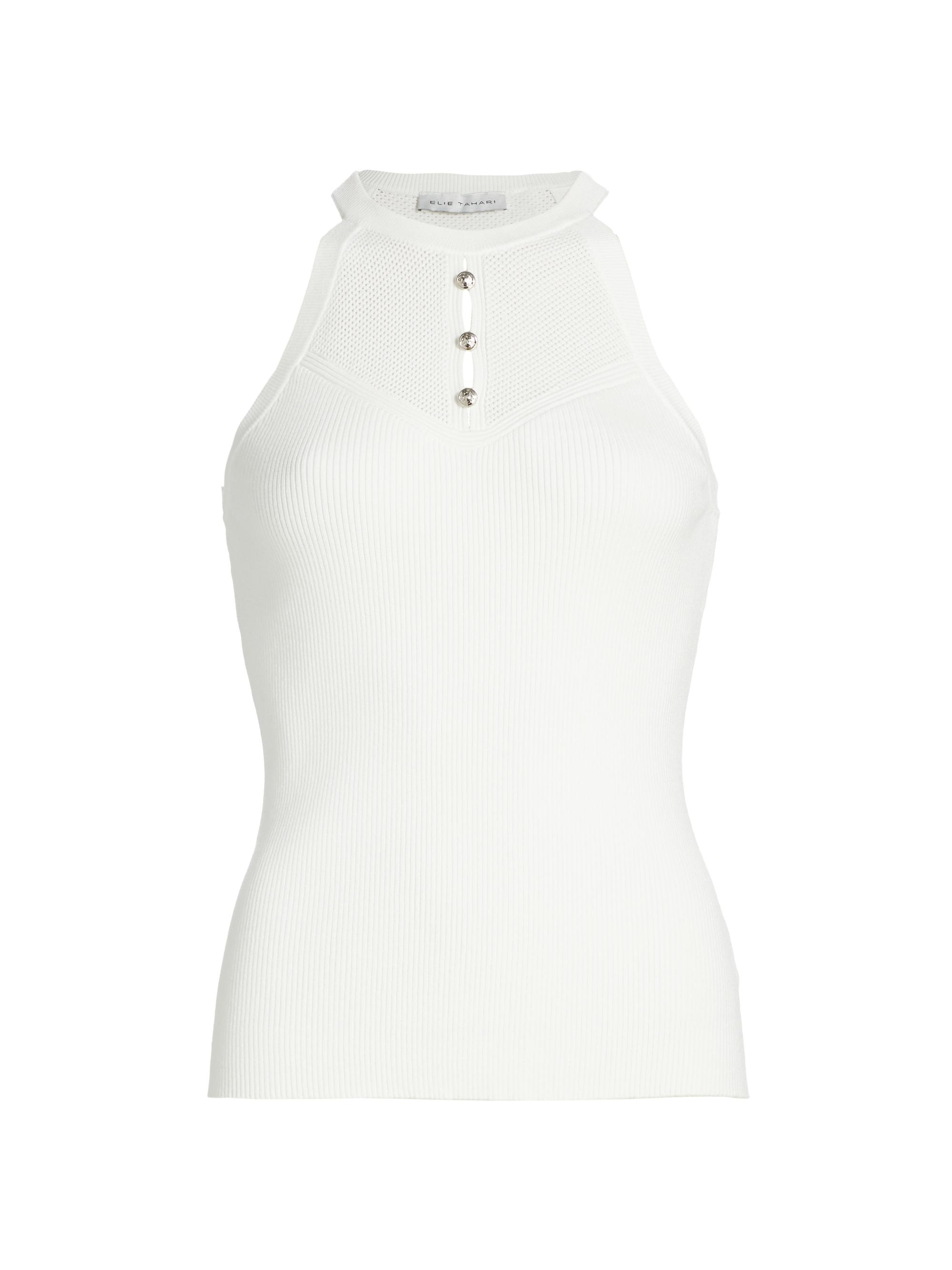 Elie Tahari Women's Jylian Halter Neck Knit Top - Sky White