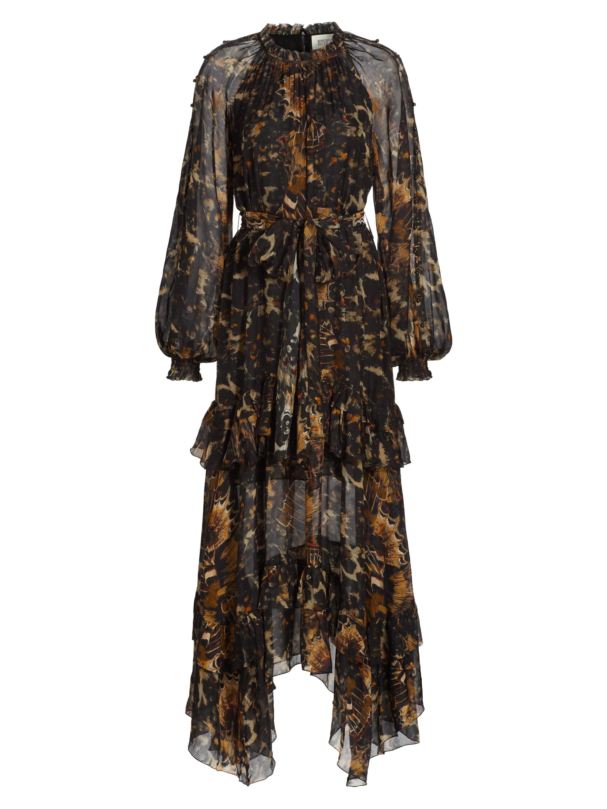 Marchesa Rosa Women's Abstract Belted Midi-Dress - Black Multi