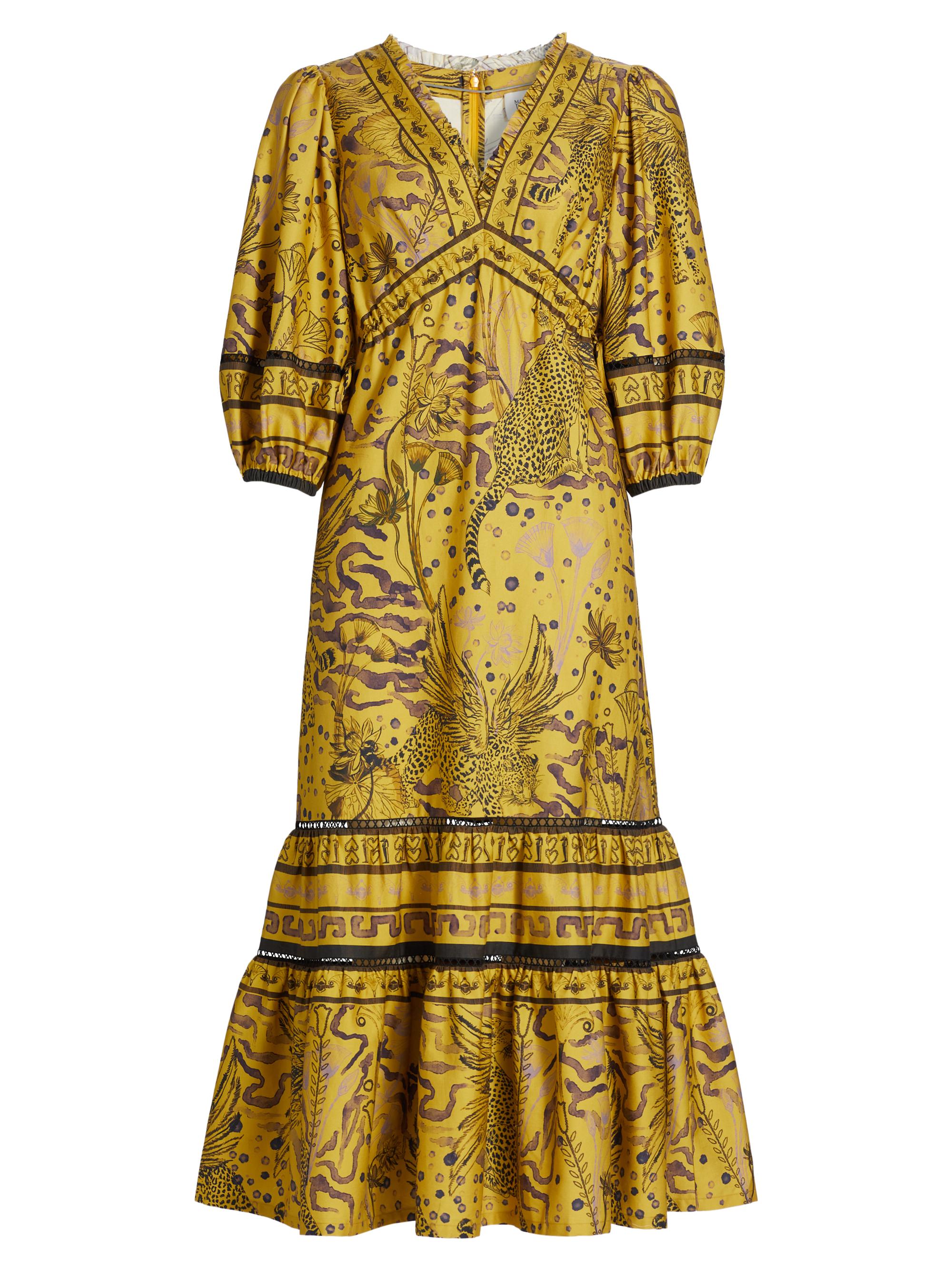 Marchesa Rosa Women's Abstract Cotton V-Neck Midi-Dress - Yellow Multi