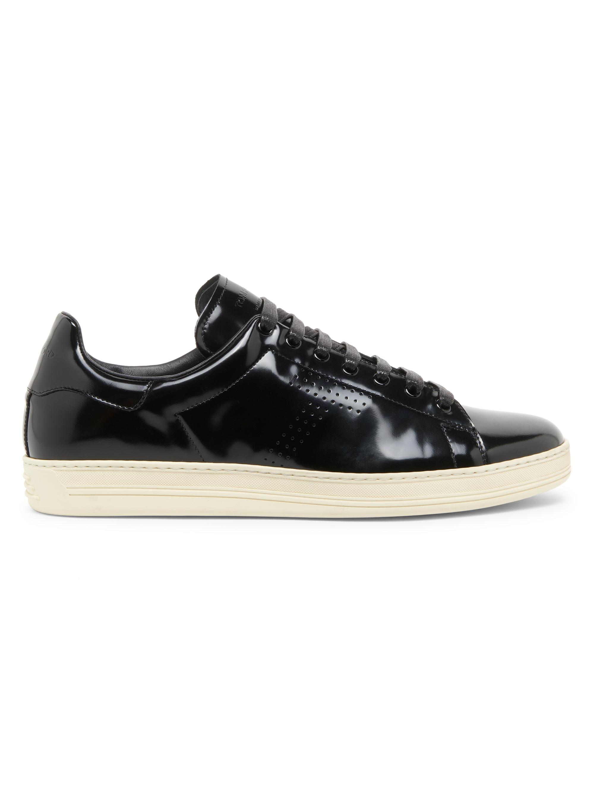 TOM FORD Men's Patent Leather Low-Top Sneakers - Black Cream