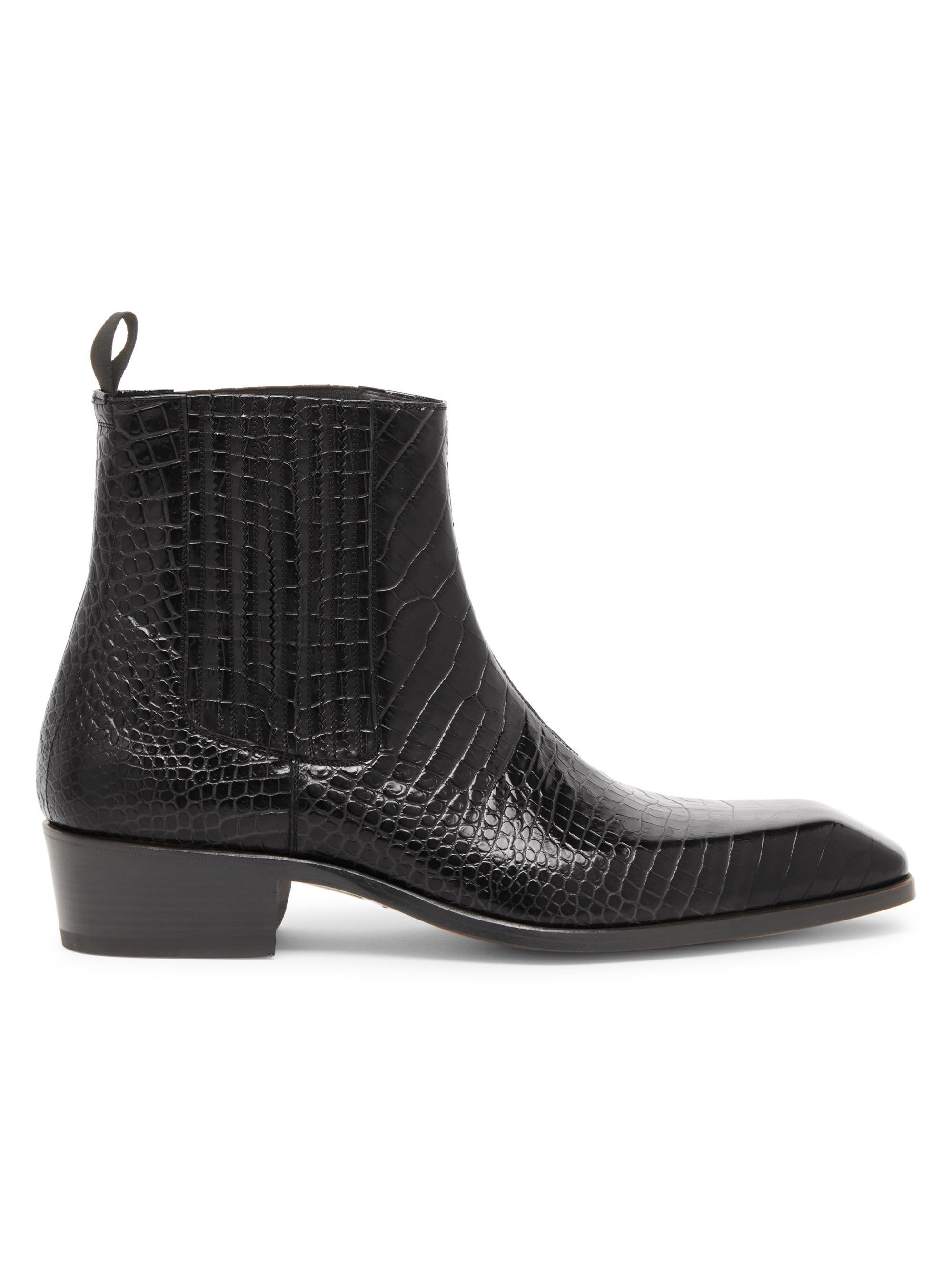 TOM FORD Men's Bailey Croc Leather Ankle Chelsea Boots - Black