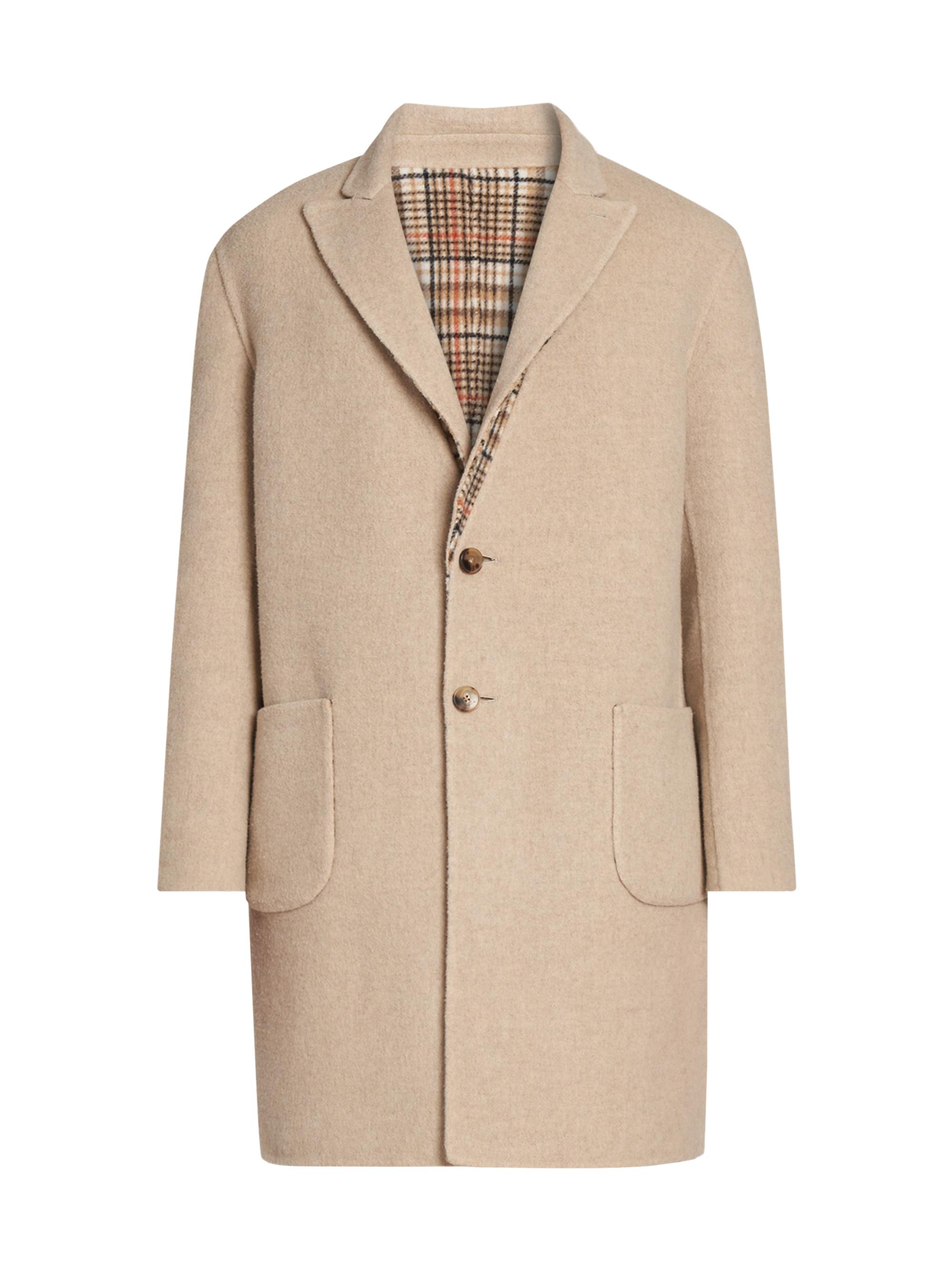 Etro Men's Solid-Plaid Reversible Coat - Tan