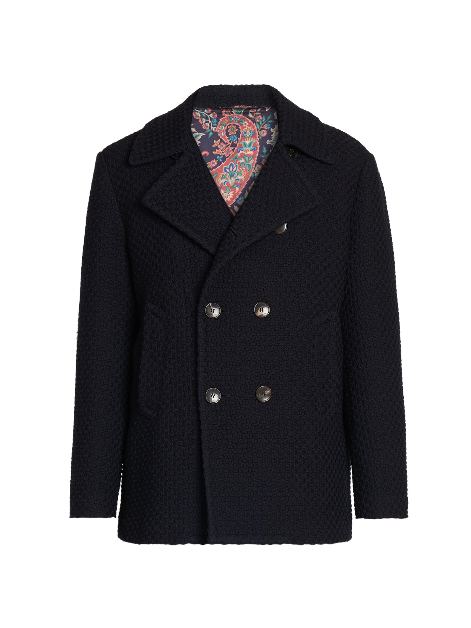 Etro Men's Wool Double-Breasted Peacoat - Blue