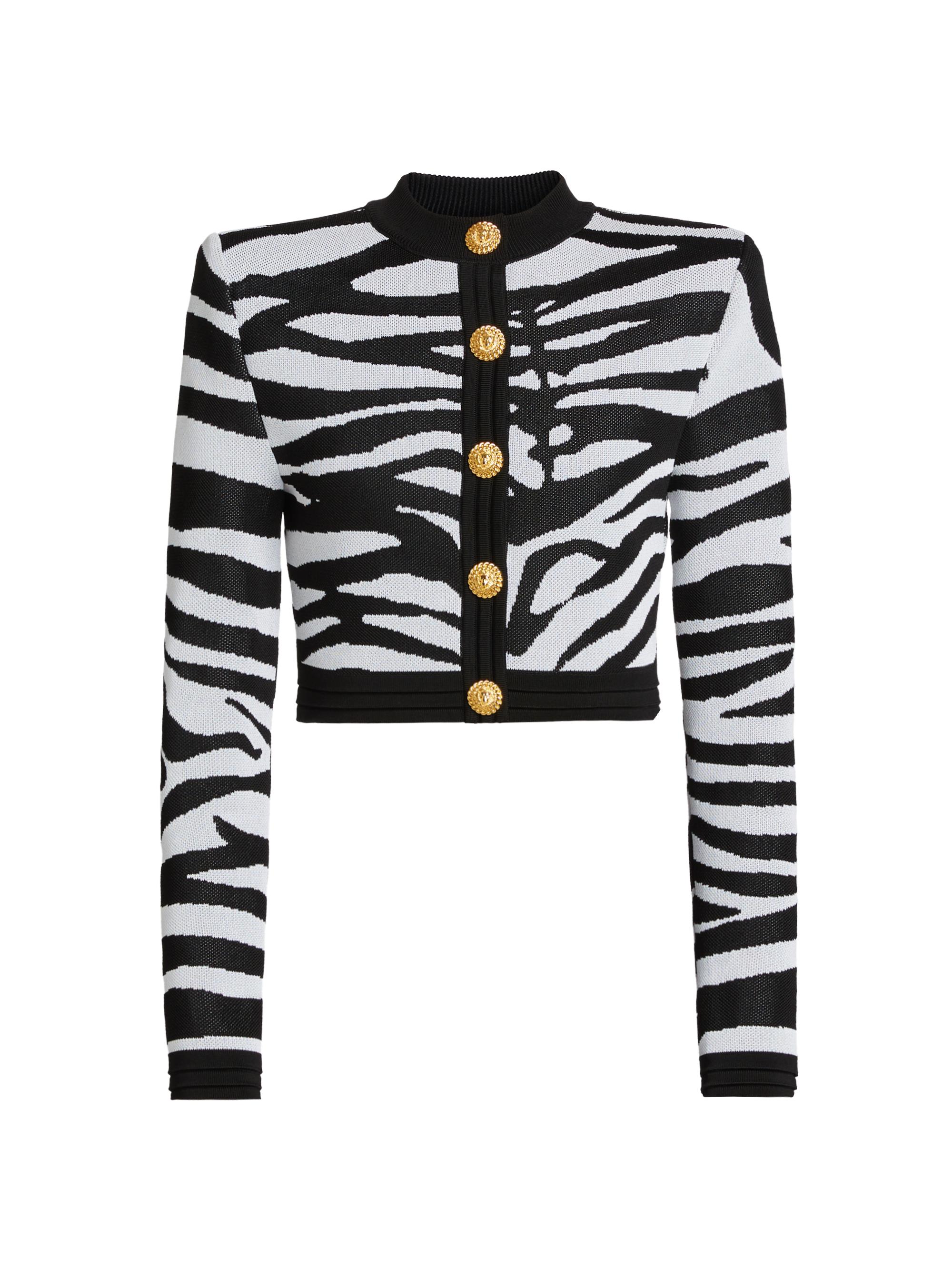 Balmain Women's Disney x : The Lion King Zebra Knit Jacquard Cardigan - Noir