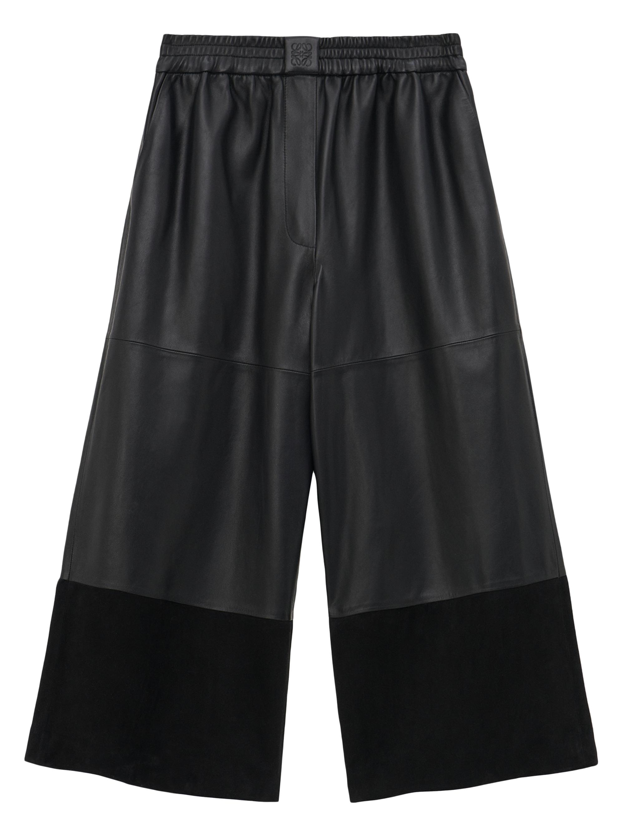 LOEWE Women's Cropped Leather Trousers - Black