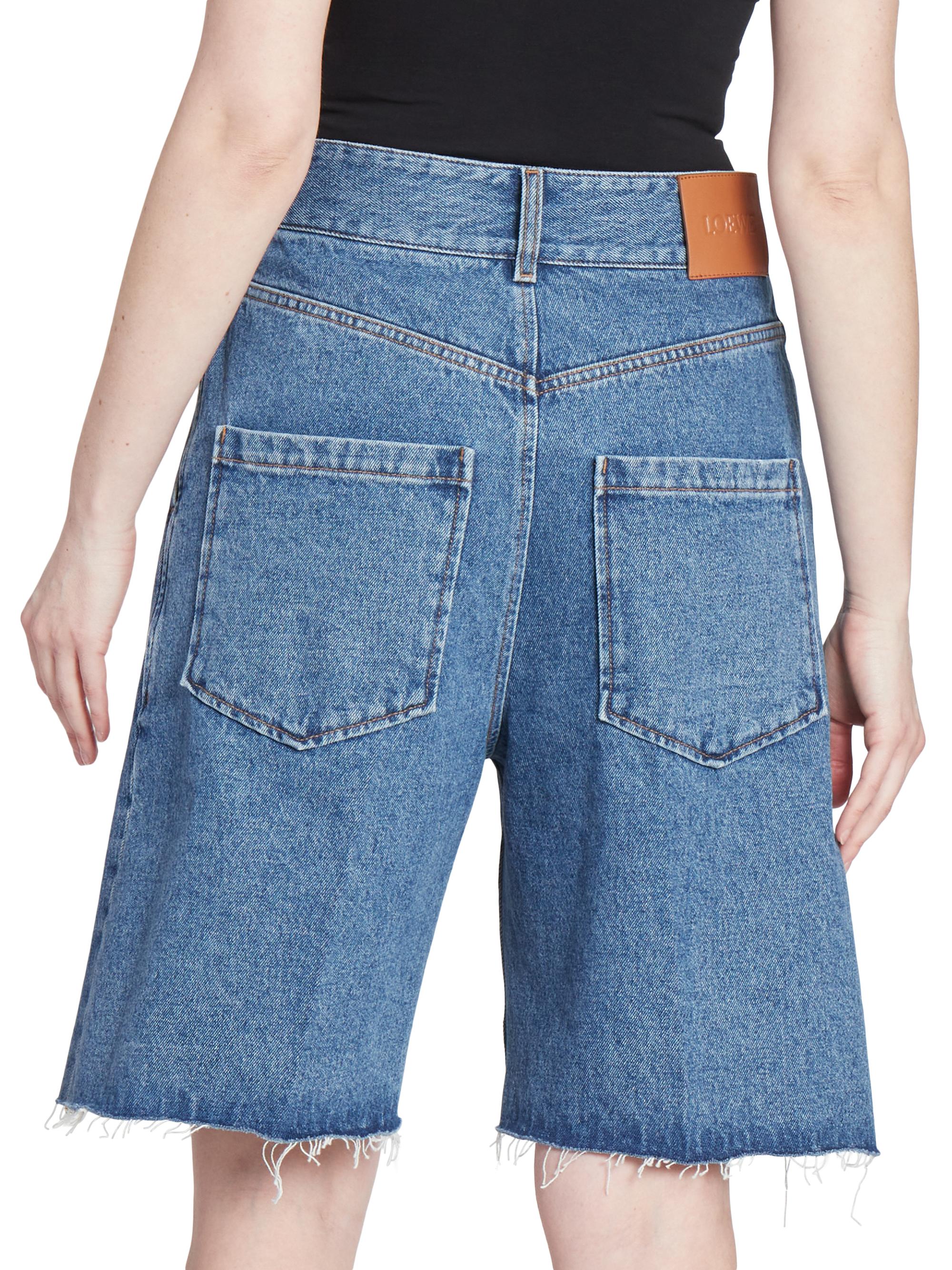 パンツ 24ss Loewe denim shorts Loewe Anagram Long Denim Shorts | Neiman Marcus