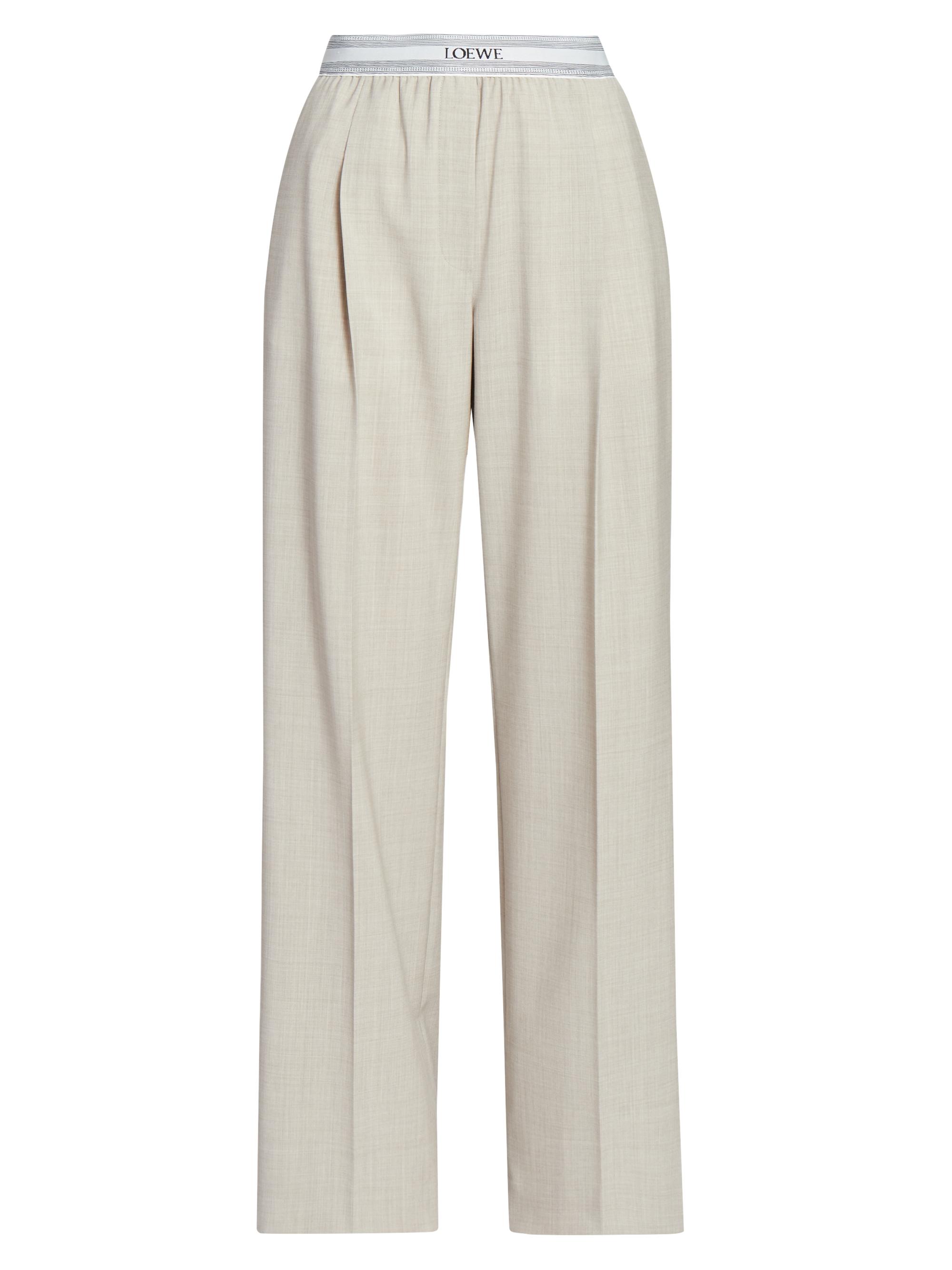 LOEWE Women's Pleated Wool-Blend Logo Trousers - Light Beige Melange