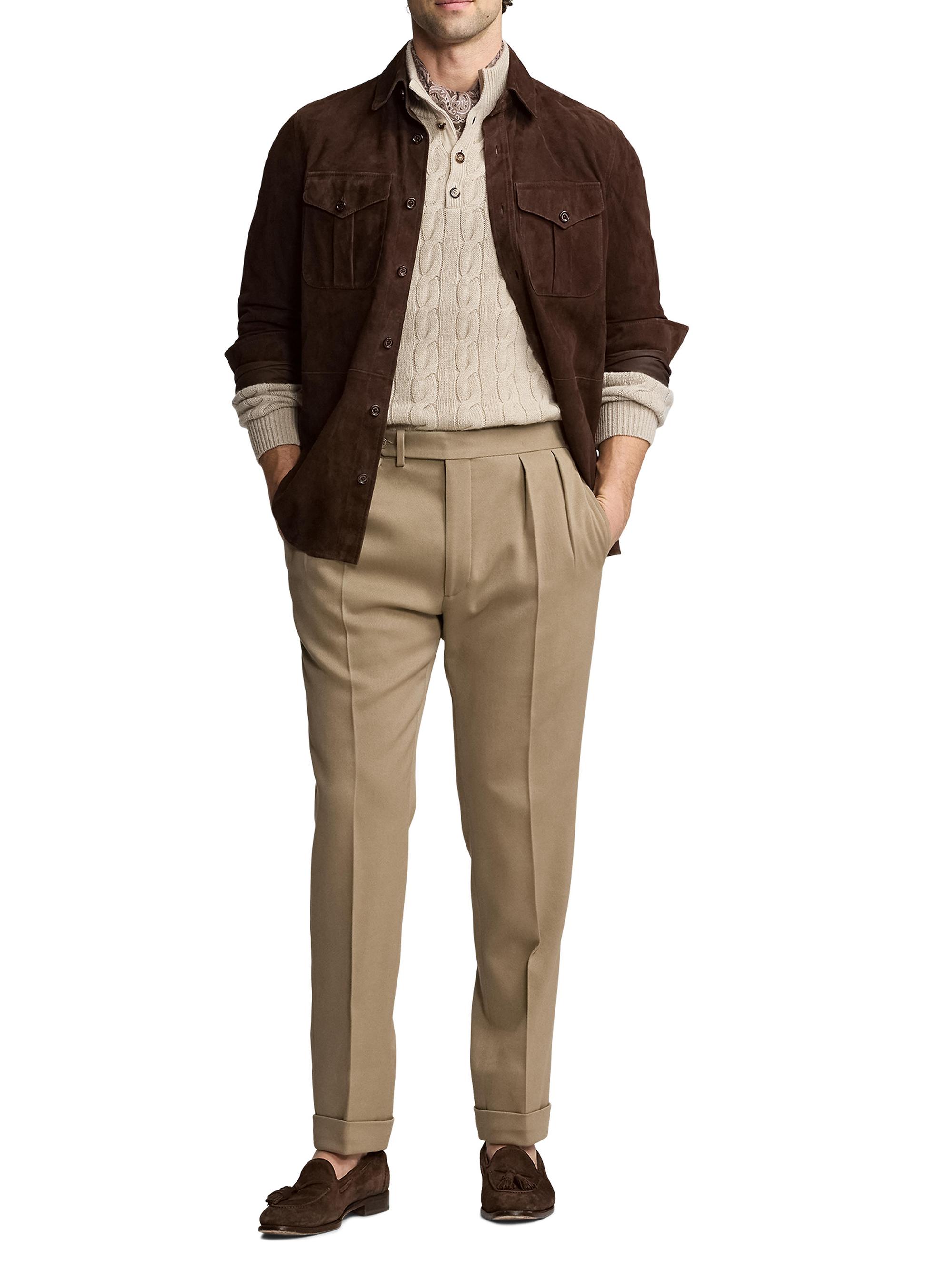 Shop Ralph Lauren Purple Label Cavalry Twill Pleated Trousers 