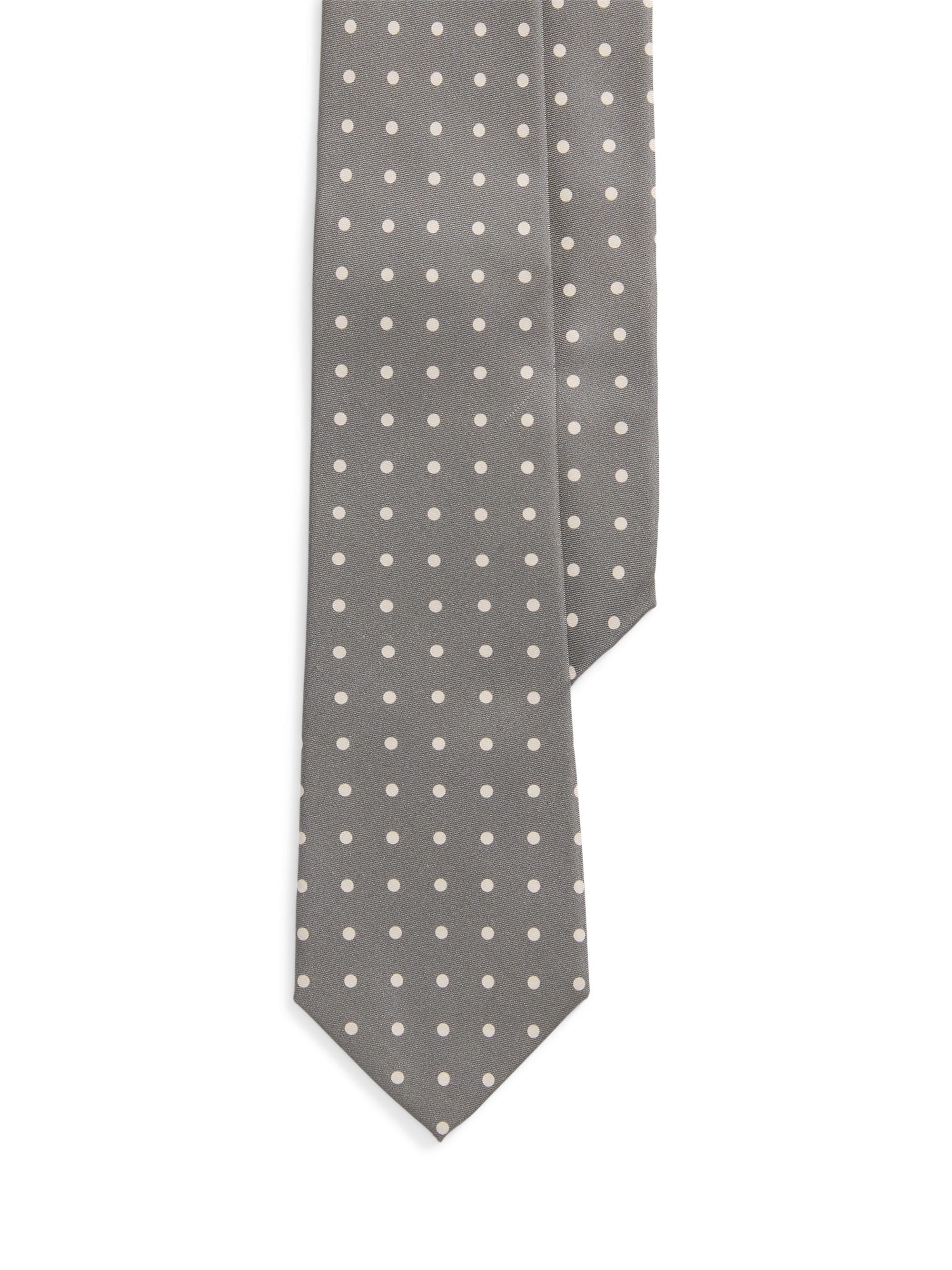 Ralph Lauren Purple Label Men's Spotted Silk Foulard Neck Tie - Grey