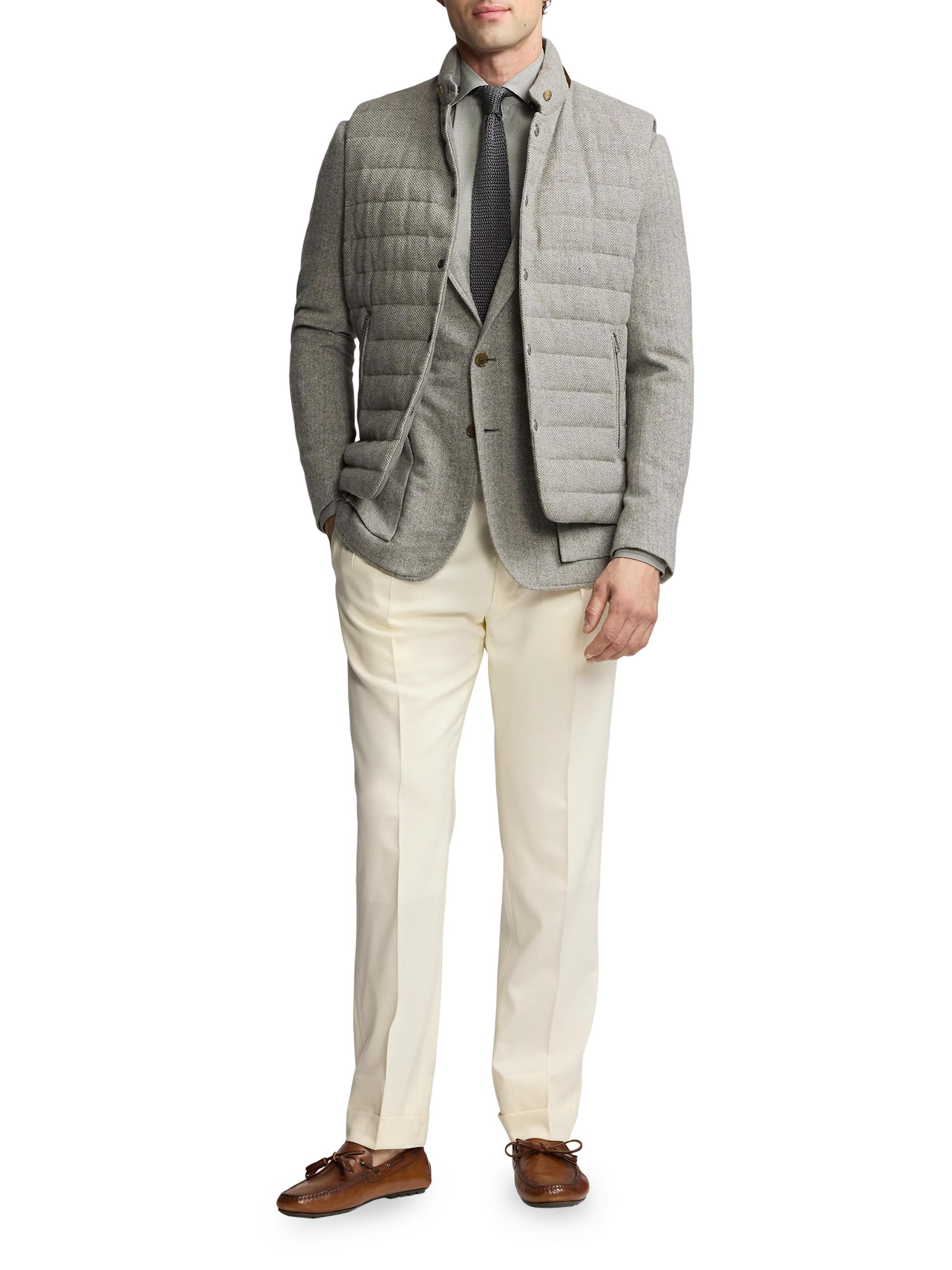 Ralph Lauren Purple Label Men's Kent Herringbone Cashmere Two-Button Jacket - Light Grey Multi