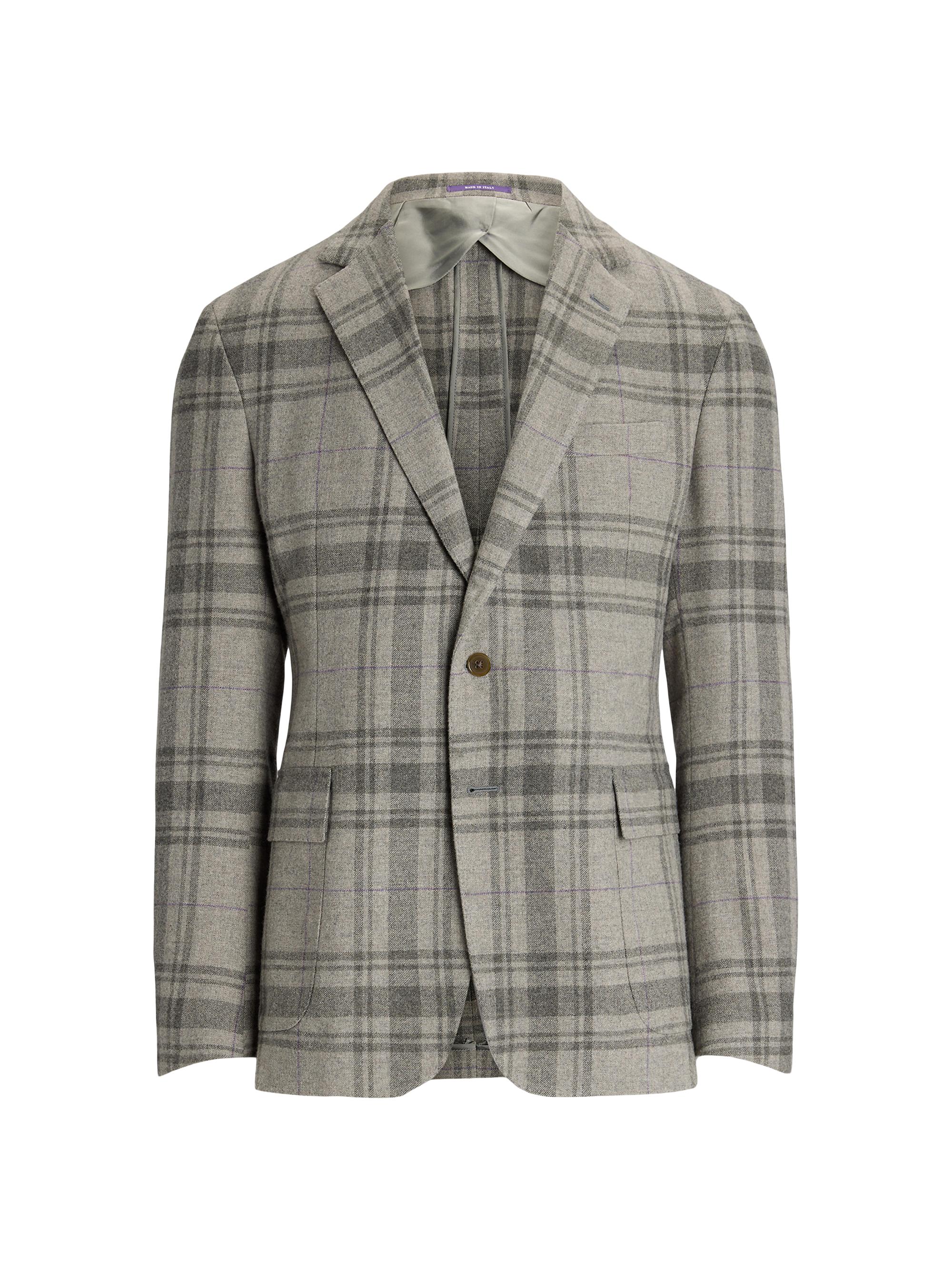 Ralph Lauren Purple Label Men's Hadley Plaid Wool Two-Button Jacket - Light Grey Multi