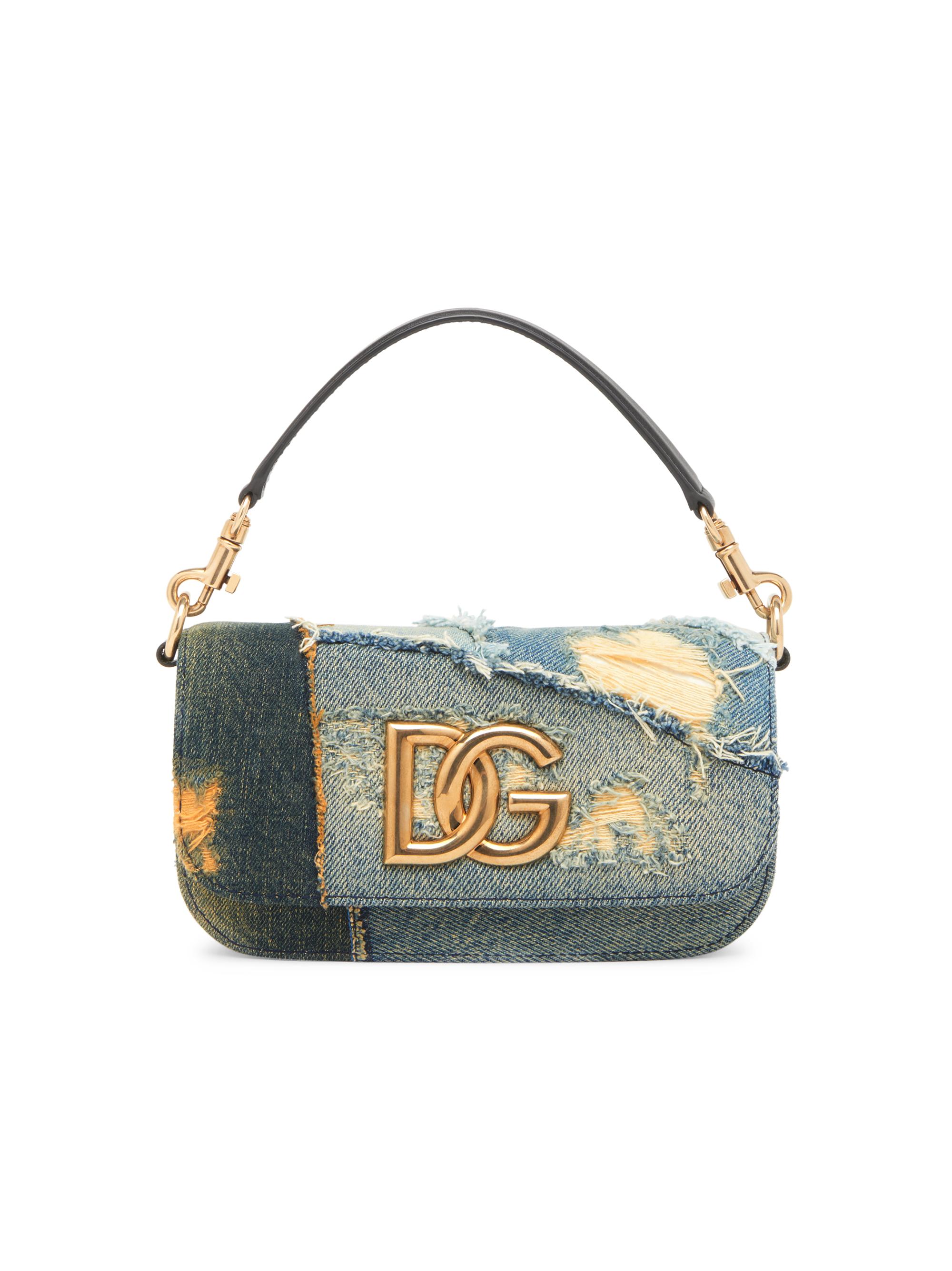 Dolce & Gabbana Women's Distressed Denim Logo Shoulder Bag - Denim Multi