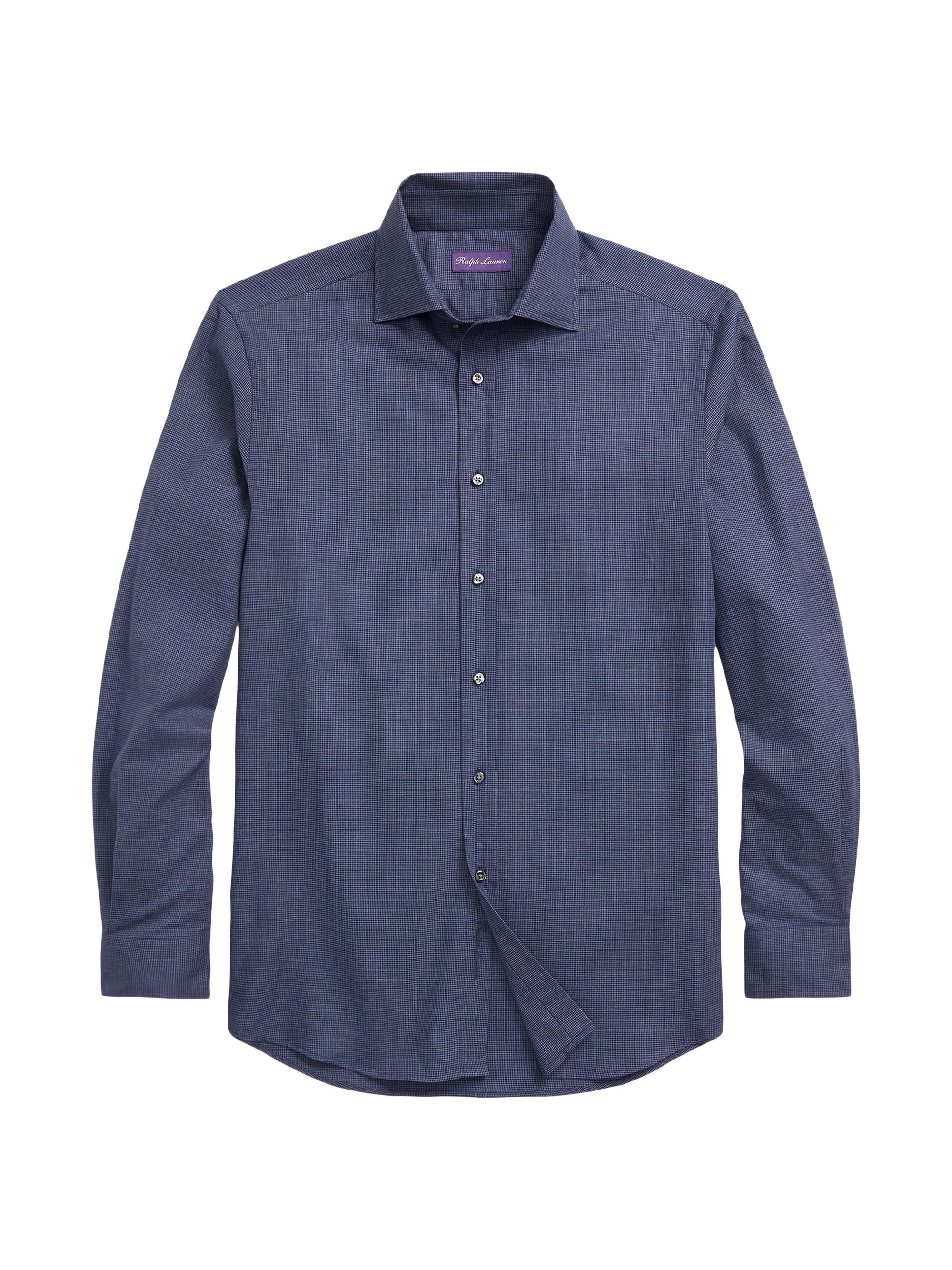 Ralph Lauren Purple Label Men's Aston Houndstooth Flannel Cotton Shirt - Crown Blue Melange
