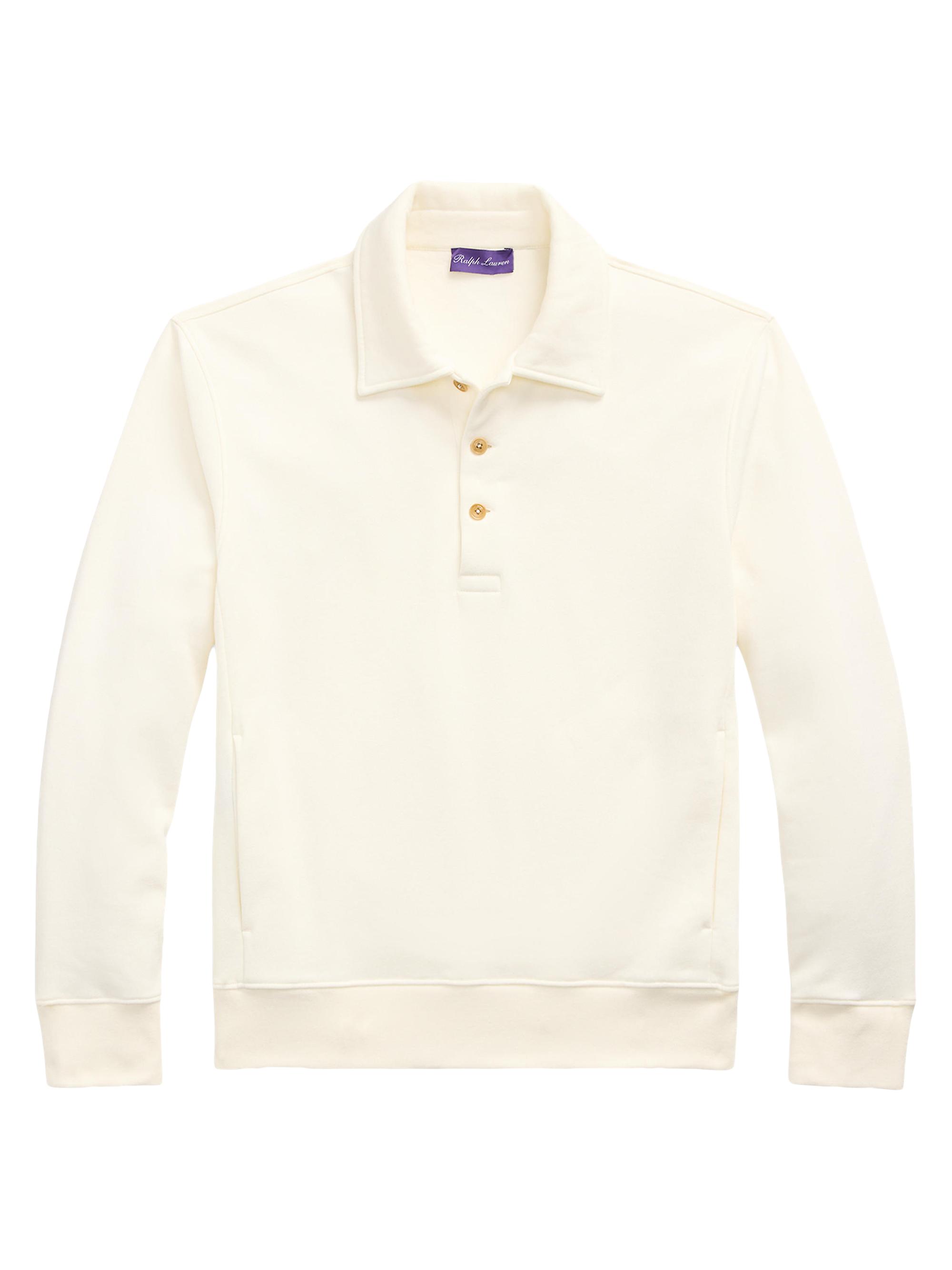 Ralph Lauren Purple Label Men's Cotton-Blend Long-Sleeve Polo Sweater - Classic Cream