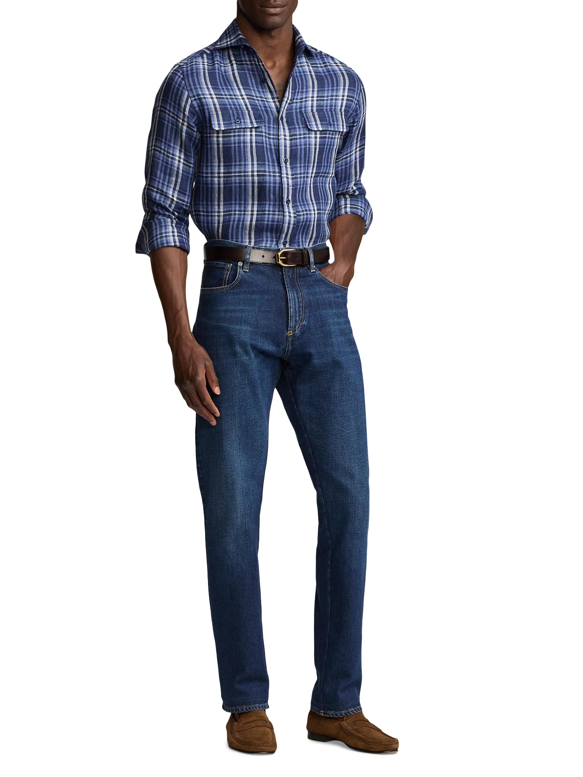 Ralph Lauren Purple Label Men's Stewart Plaid Linen Shirt - Indigo Blue