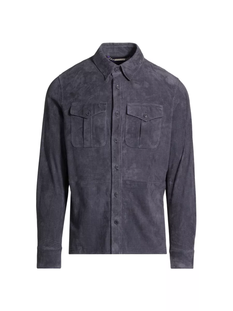 Shop Ralph Lauren Purple Label Plaid Suede Button-Front Shop Ralph Lauren Purple Label Plaid Suede Button-Front