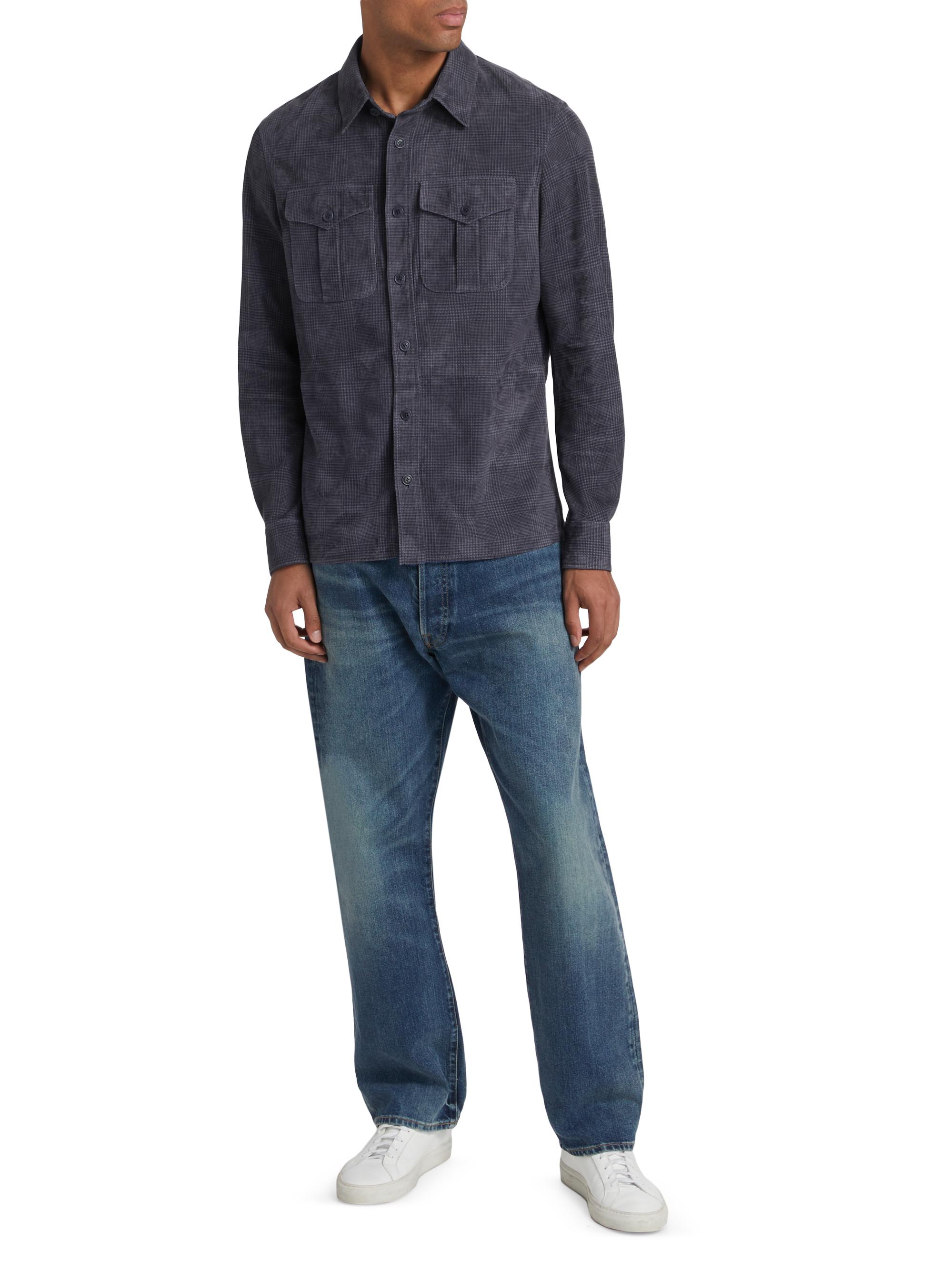 Ralph Lauren Purple Label Plaid Suede Button-Front Shirt Jacket