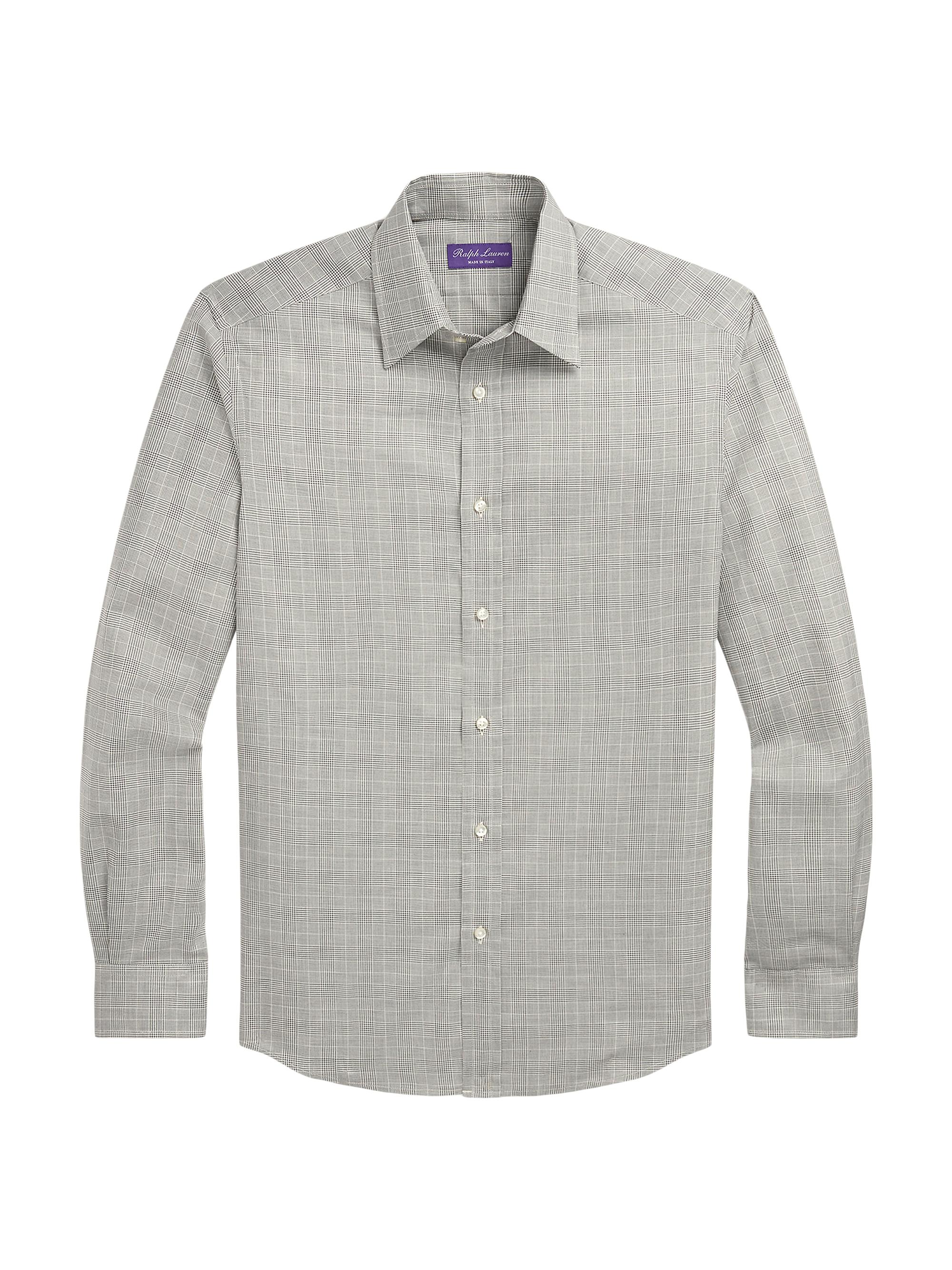 Ralph Lauren Purple Label Men's Cotton Flannel Glen-Check Sport Shirt - Light Melange Grey