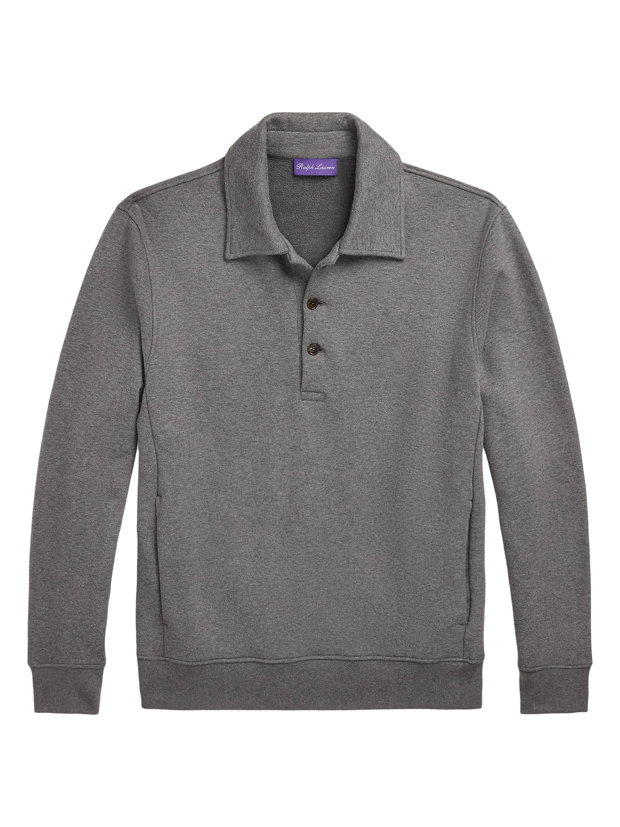 Ralph Lauren Purple Label Men's Cotton-Blend Polo Sweater - Medium Grey Melange