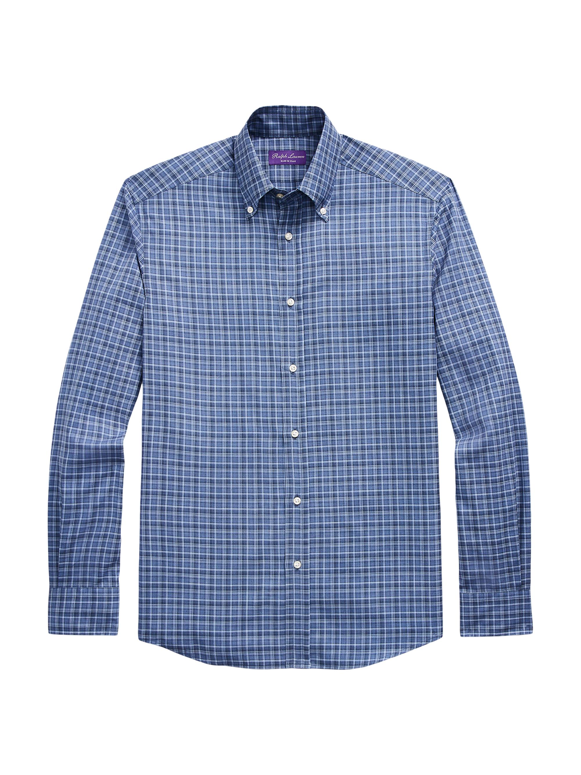 Ralph Lauren Purple Label Men's Plaid Cotton Button-Down Shirt - Supply Blue