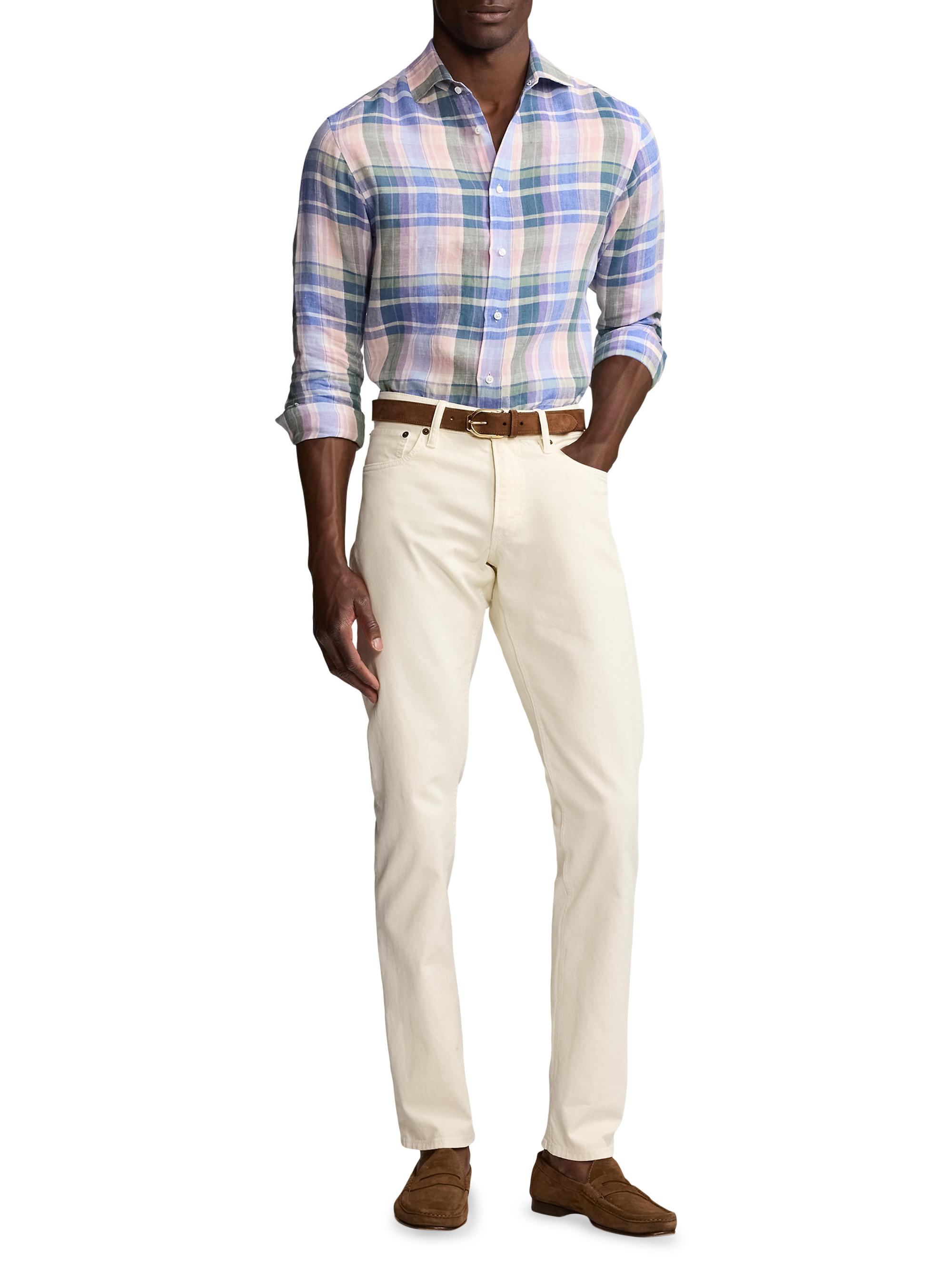 Ralph Lauren Purple Label Men's Plaid Linen Long-Sleeve Sport Shirt