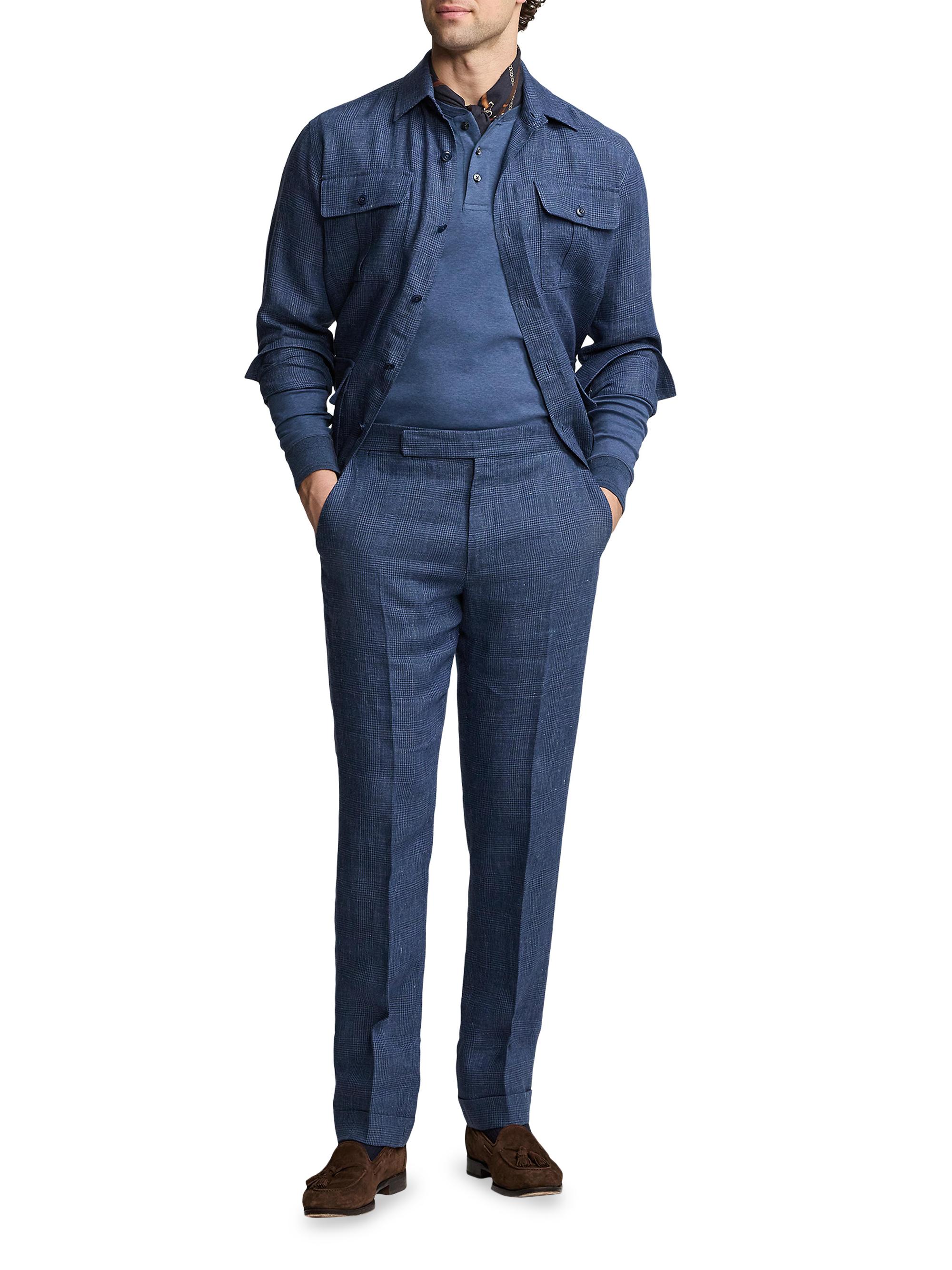 Ralph Lauren Purple Label Men's Cotton Crewneck Henley - Supply Blue Melange