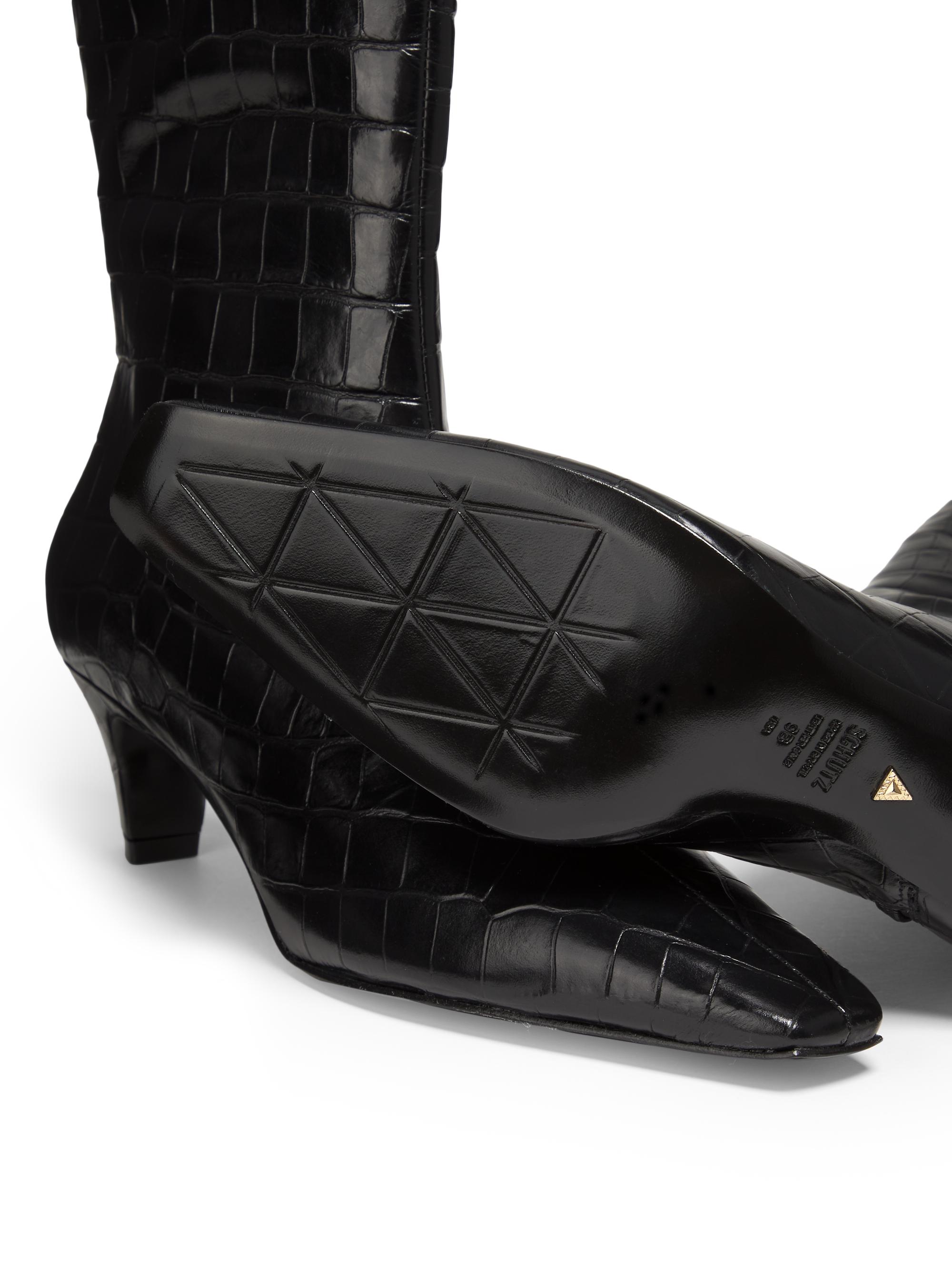Schutz Dellia 65MM Croc Leather Mid-Calf Boots | Saks Fifth Avenue