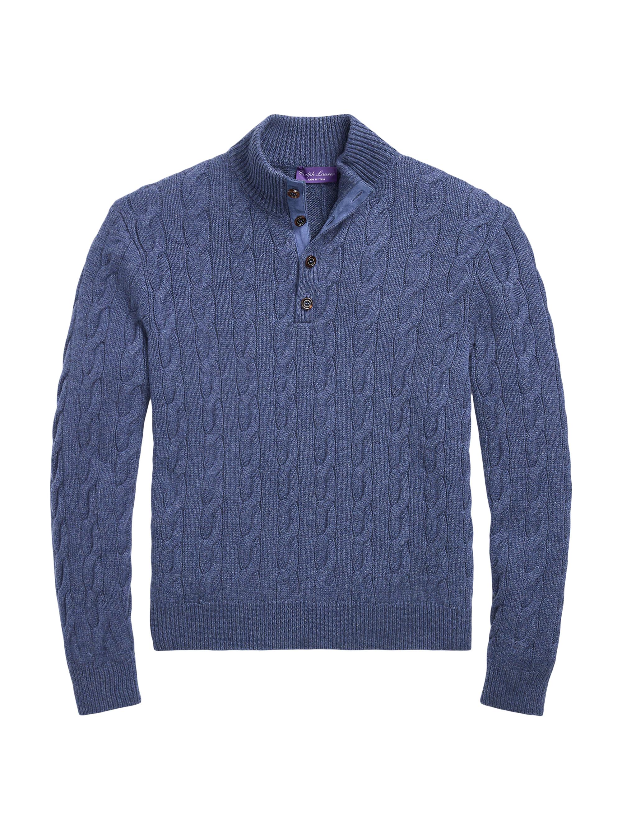 Ralph Lauren Purple Label Men's Cashmere Cable-Knit Sweater - Supply Blue Melange