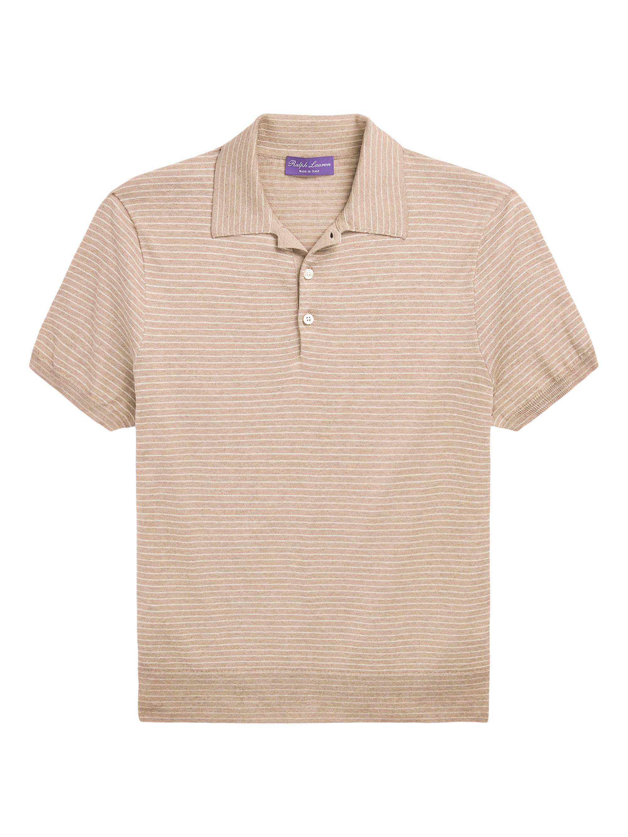 Ralph Lauren Purple Label Men's Striped Silk-Cotton Polo Shirt - Dark Oatmeal Multi
