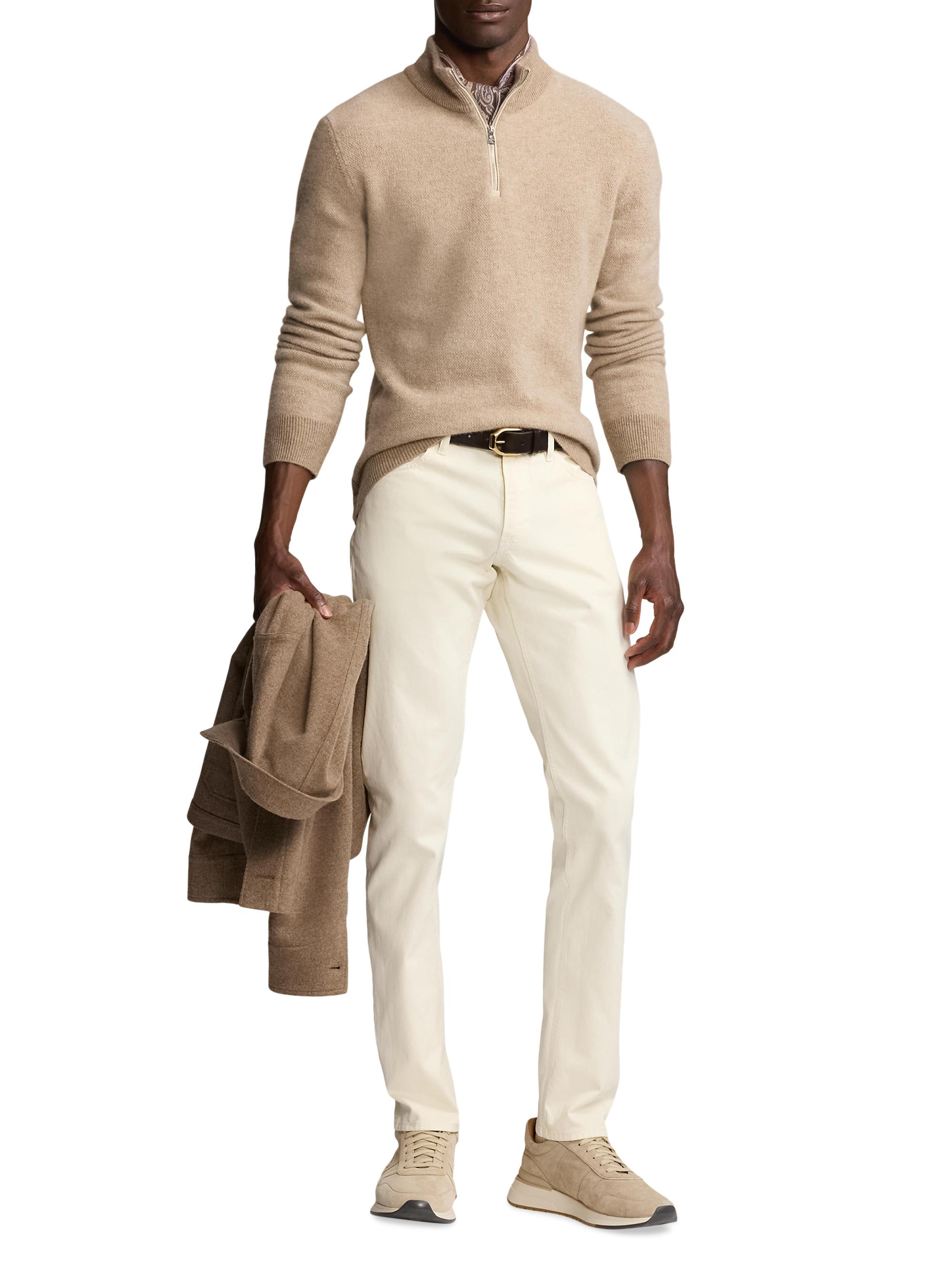 Ralph Lauren Purple Label Men's Cashmere Half-Zip Sweater - Oatmeal Multi