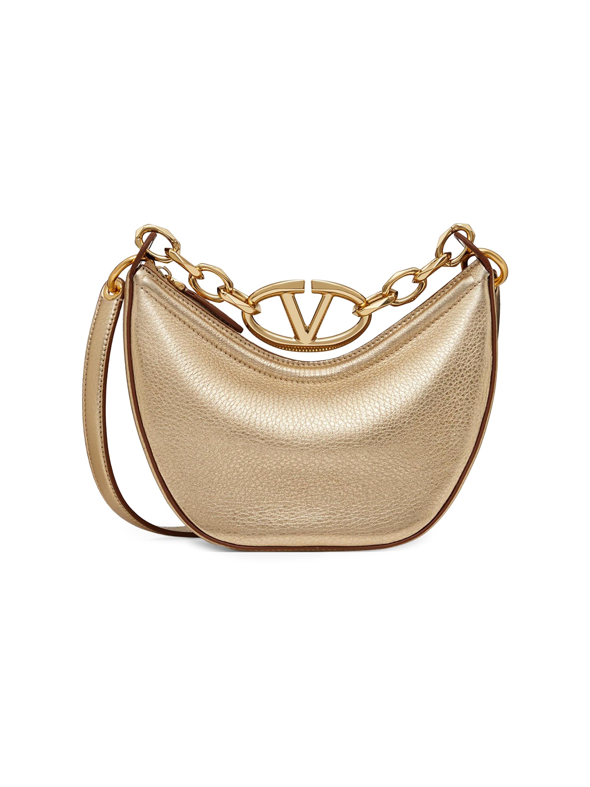 Valentino Garavani Women's VLogo Moon Mini Hobo Bag in Metallic Calfskin - Mekong