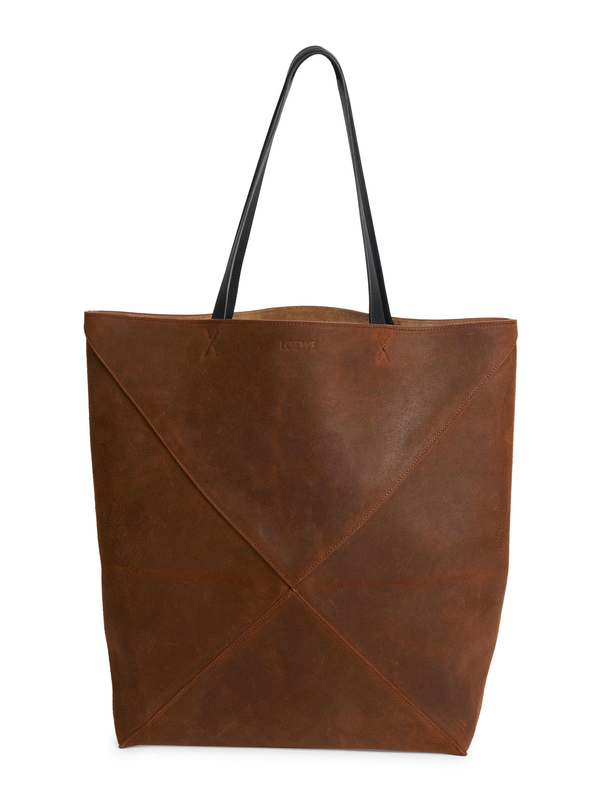 LOEWE Men's  Pressed Puzzle Fold Leather Tote - Cognac