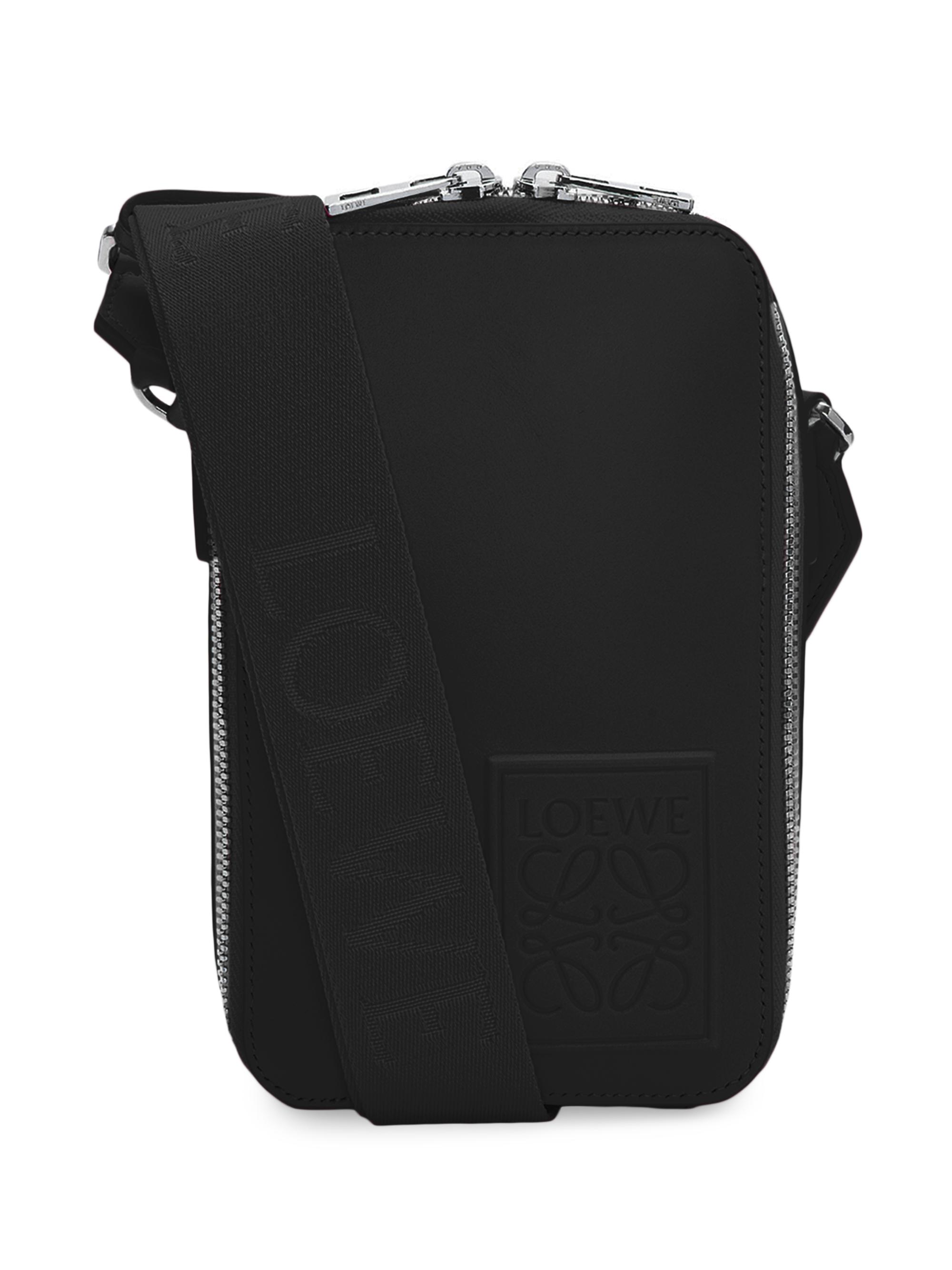 LOEWE Men's Vertical Leather Crossbody Bag - Black