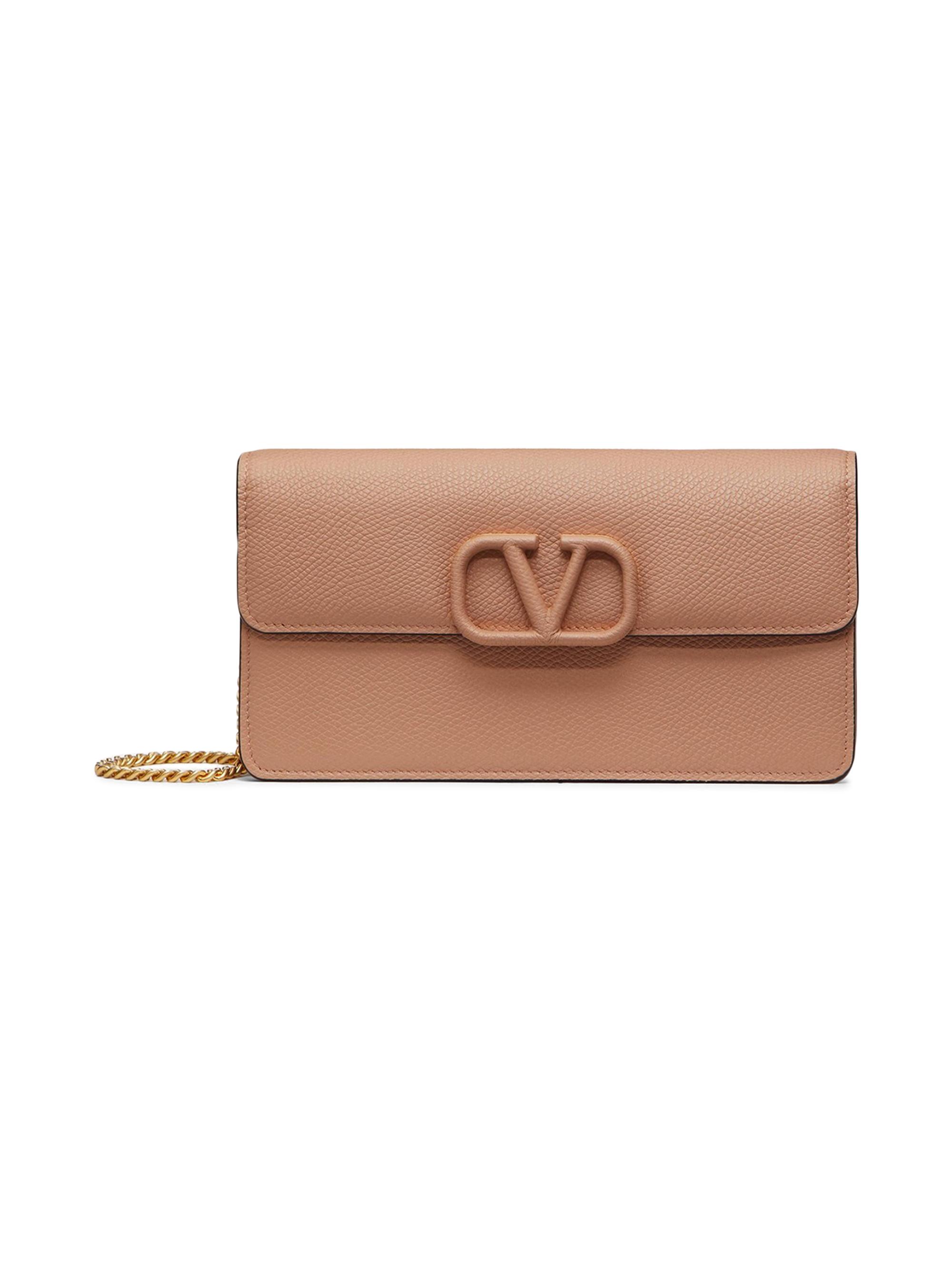 Valentino Garavani Women's VLogo Signature Grainy Calfskin Wallet with Chain - Rose Cannelle