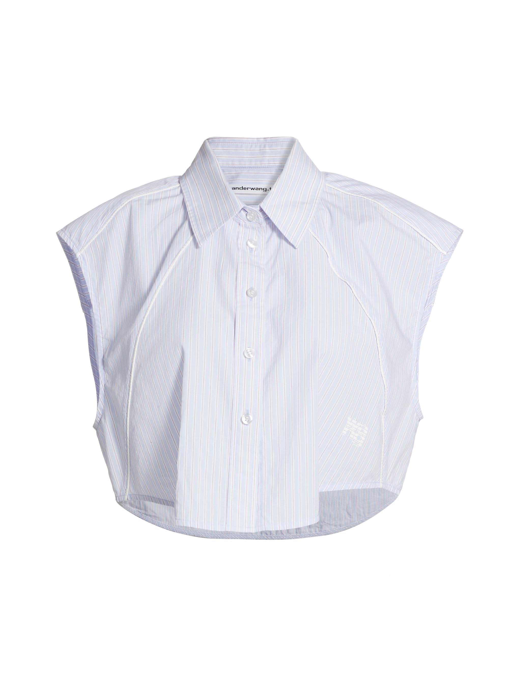 alexanderwang.t Women's Piped Stripe Cotton Crop Shirt - Light Blue Stripe