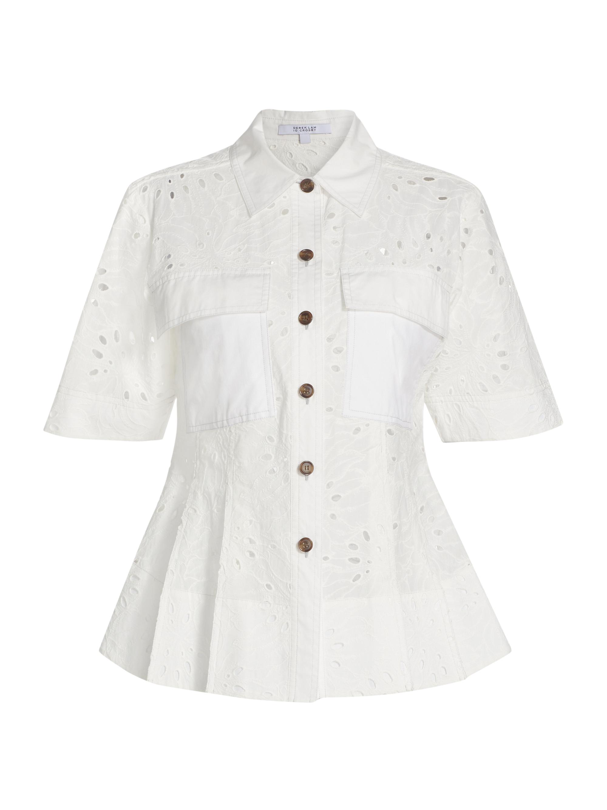 Derek Lam 10 Crosby Women's Cilou Eyelet Utility Peplum Shirt - White