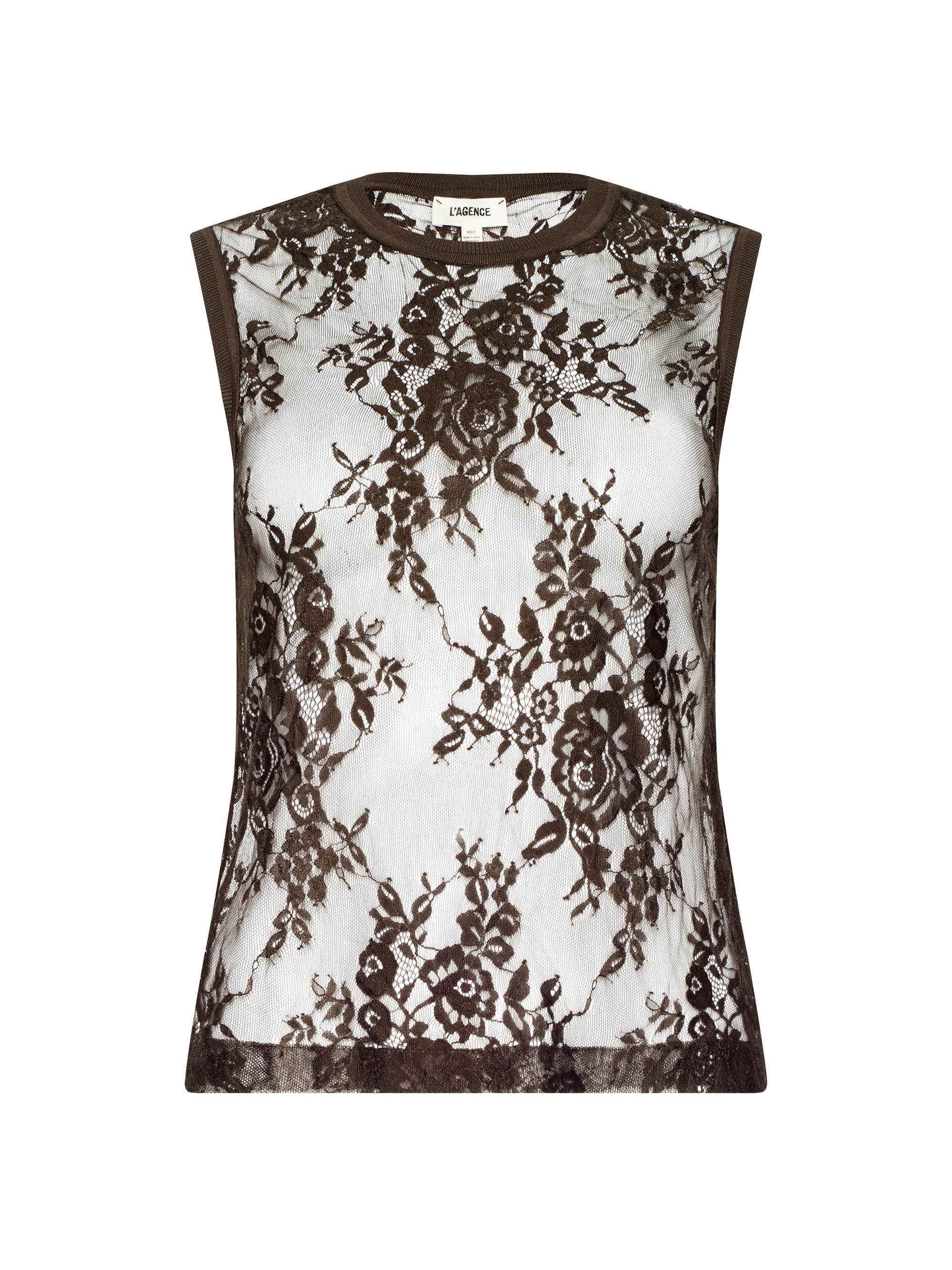L'AGENCE Women's Brax Lace Sheer Tank Top - Dark Brown