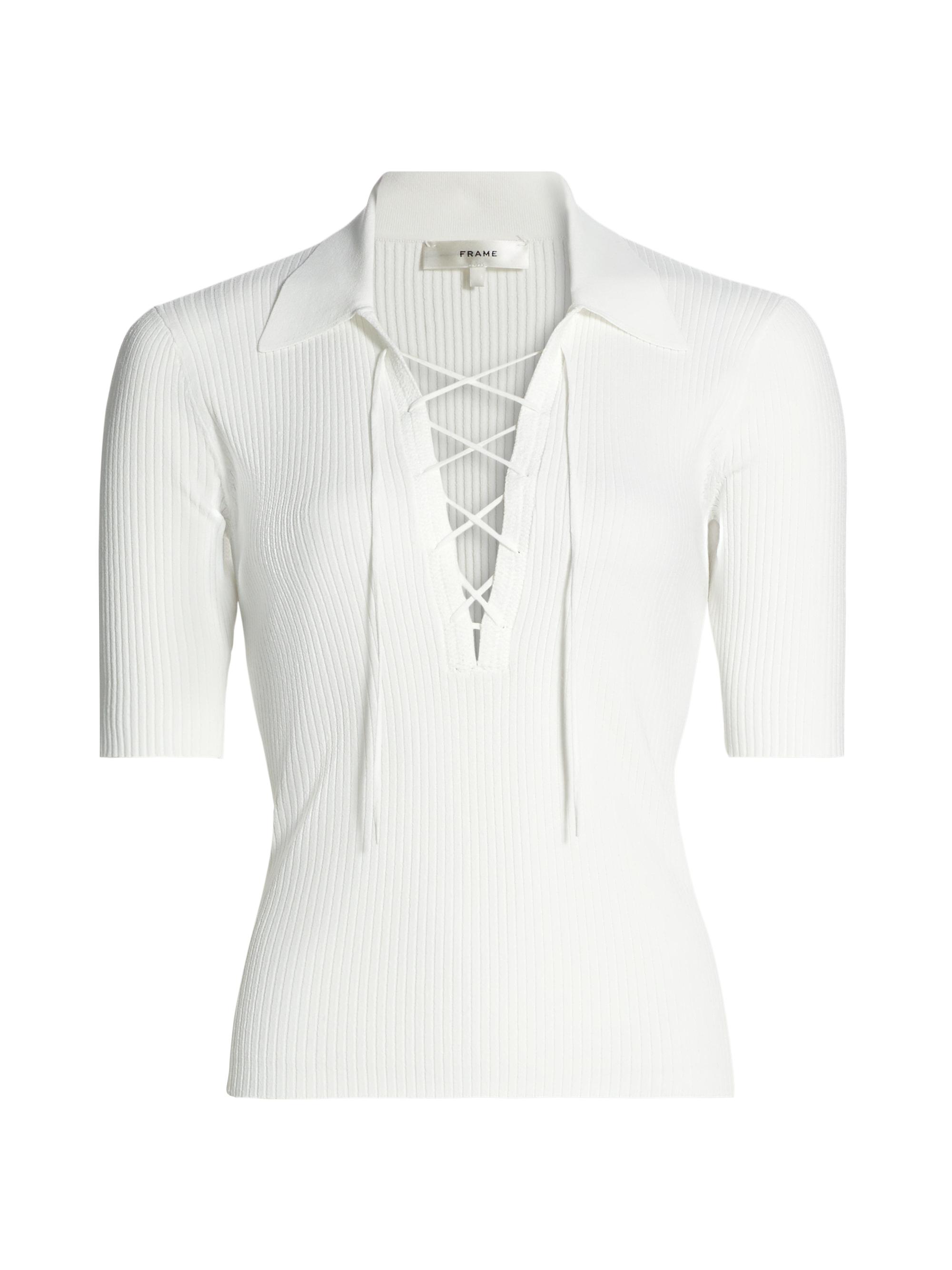 Frame Women's Lace-Up Polo Sweater - Off White